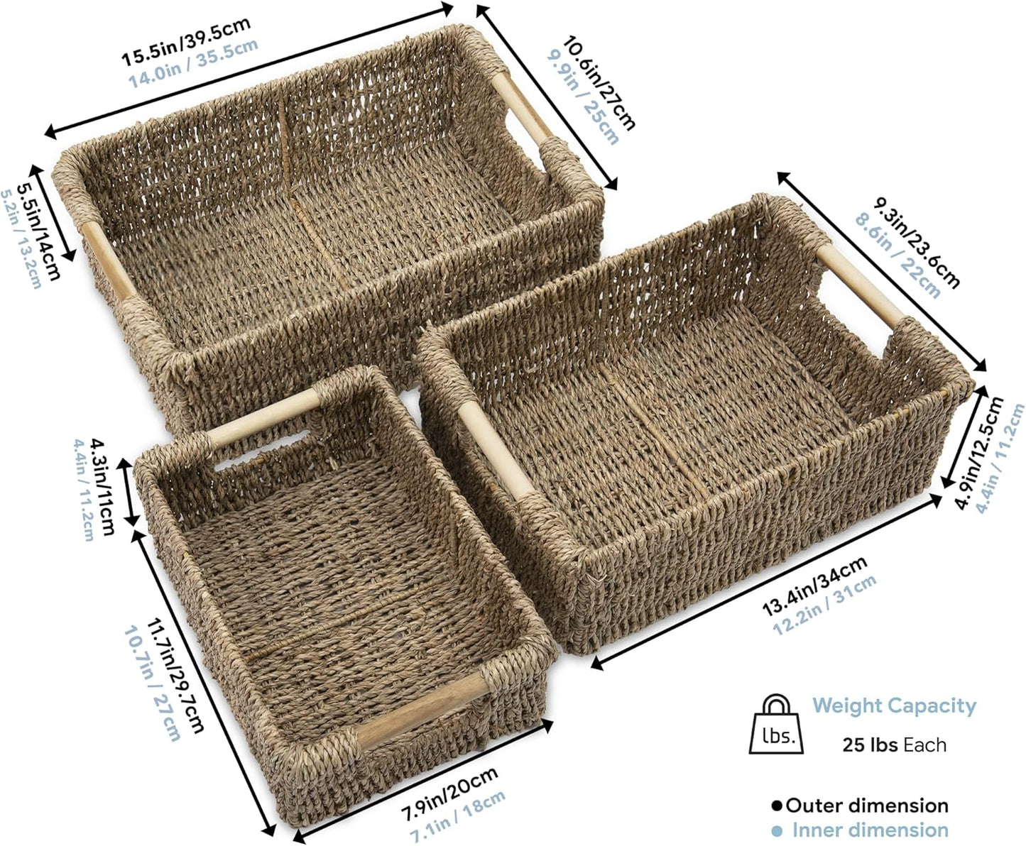 Decorative Wicker Baskets / Seagrass / Natural / Set of 3