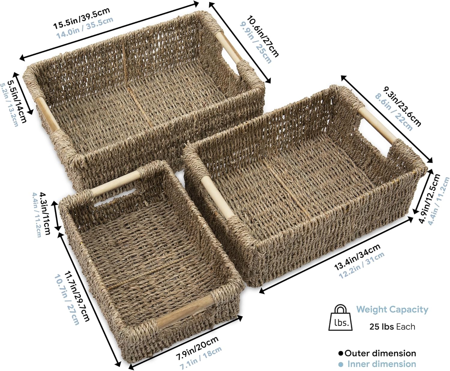 Decorative Wicker Baskets / Seagrass / Natural / Set of 3