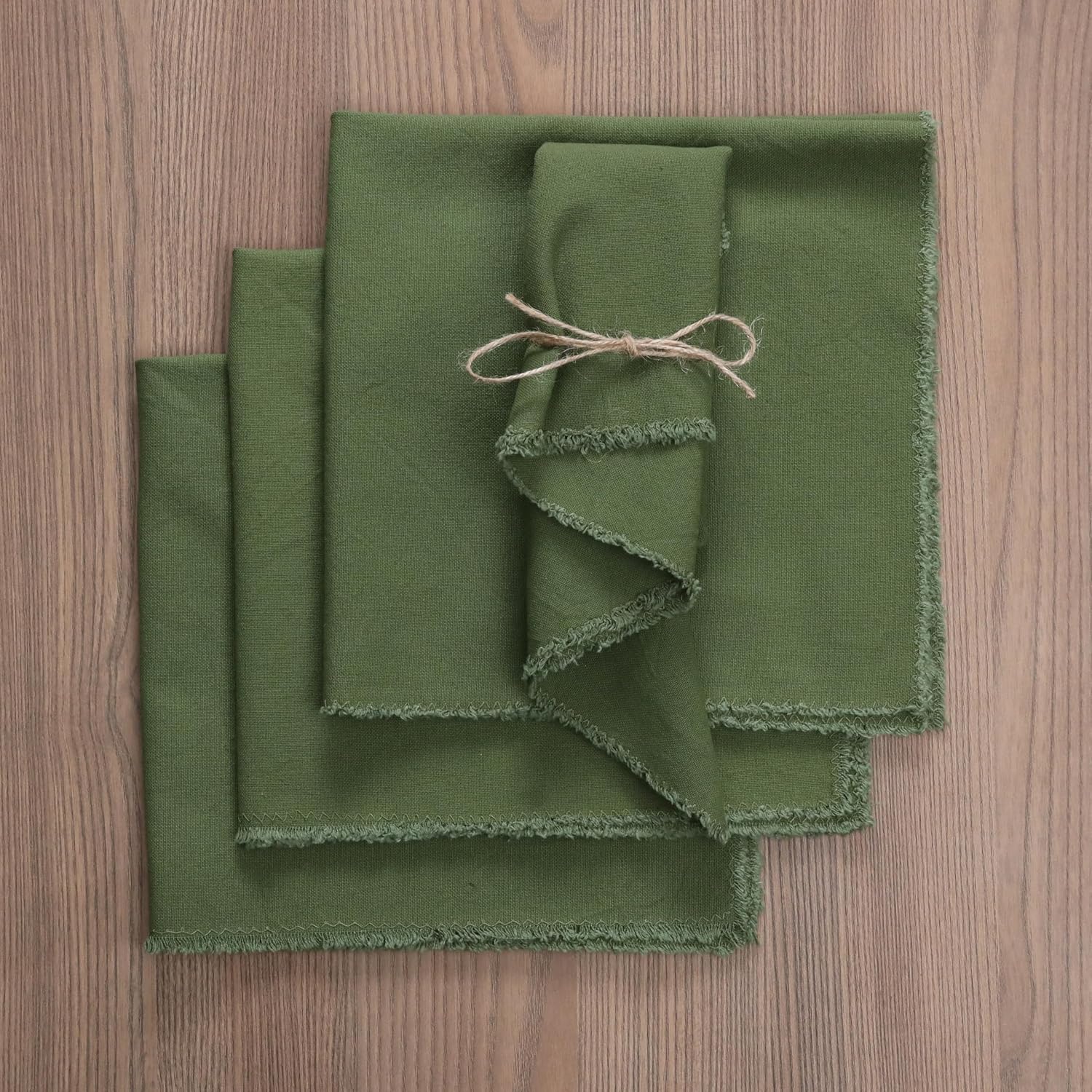 Ramanta Home Cloth Napkins Set of 12 Olive Green 18x18 Inch | Frayed Edge Dinner Napkin for Wedding, Birthday Party
