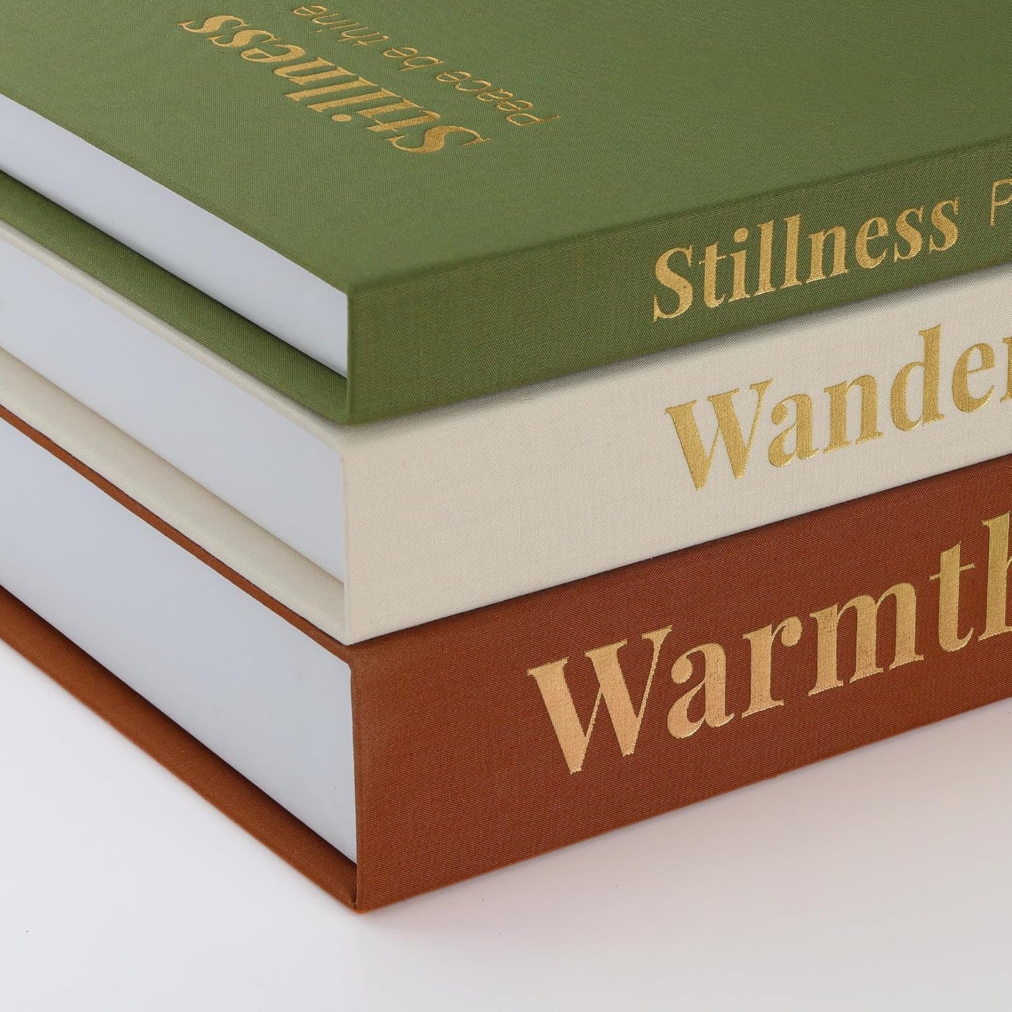 Faux Books / Linen Fake Book Box / Vintage Caramel-beige-olive / Set of 3