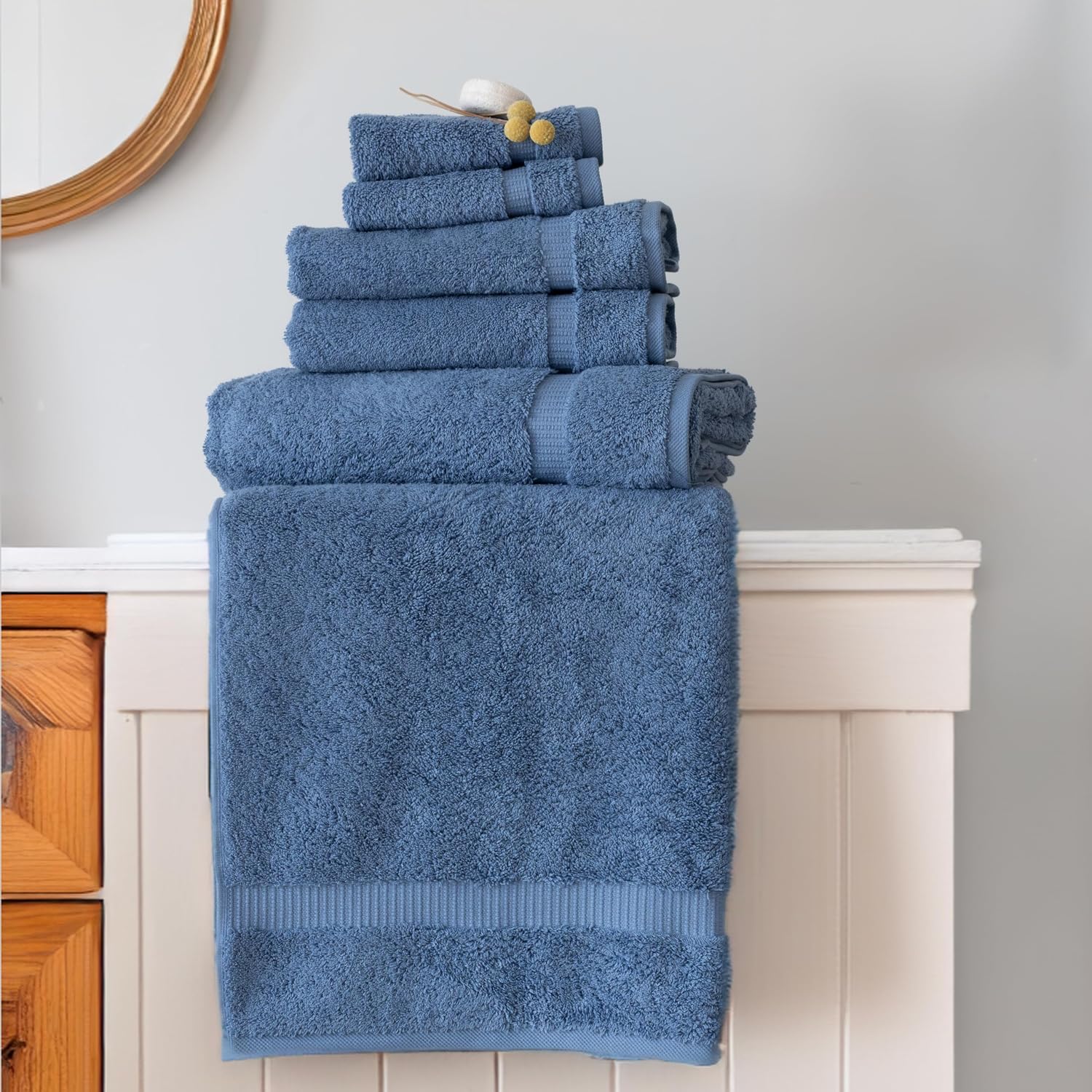 SALBAKOS 100% Turkish Cotton Bathroom Towel Set of 6-Piece, Blue | 630 Gsm Thick Super Soft Highly Absorbent 2 Bath + 2