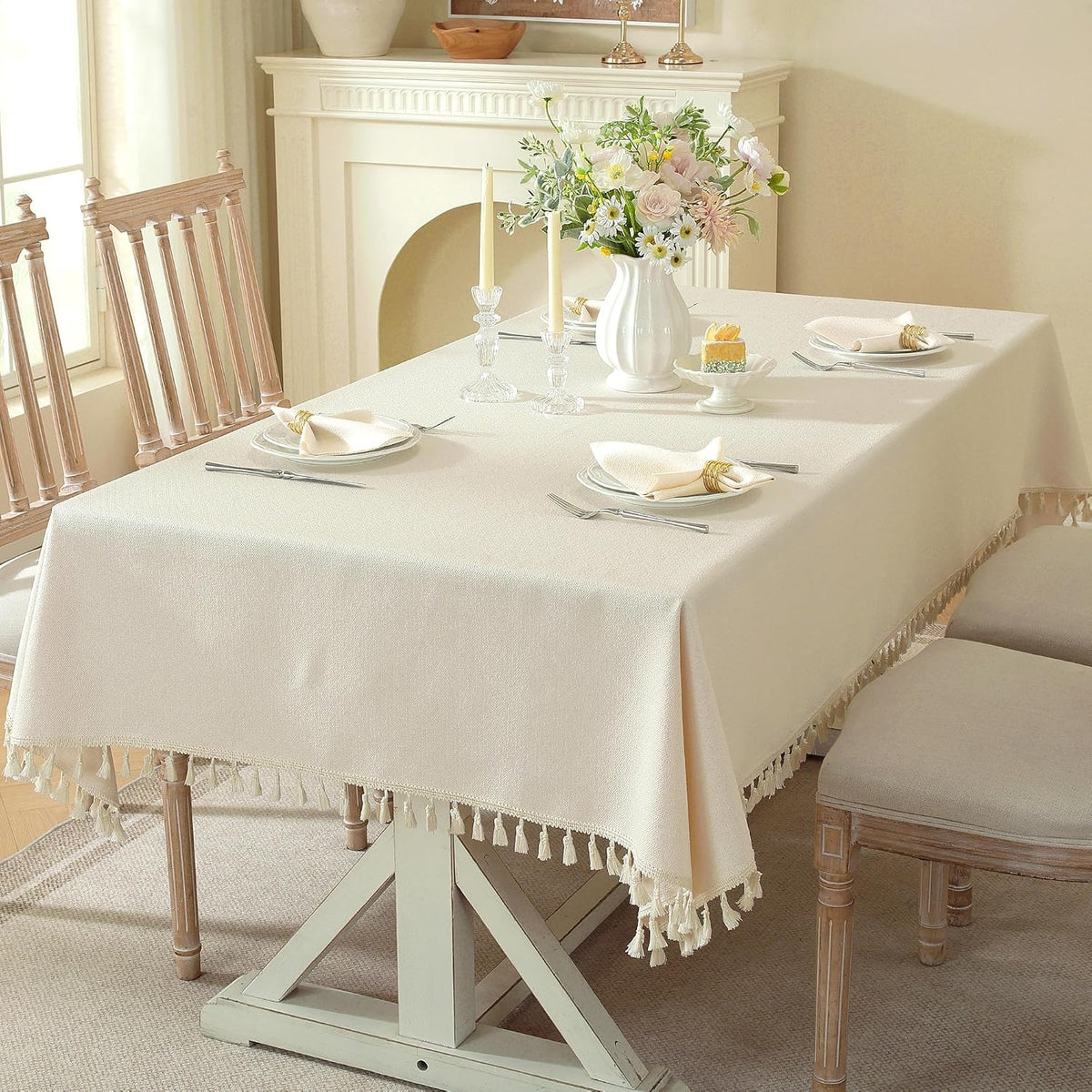 Table Cloth Rectangle Table with Waterproof, Spring Tablecloth with Tassel,Tablecloths for Protect Table Dining, Party