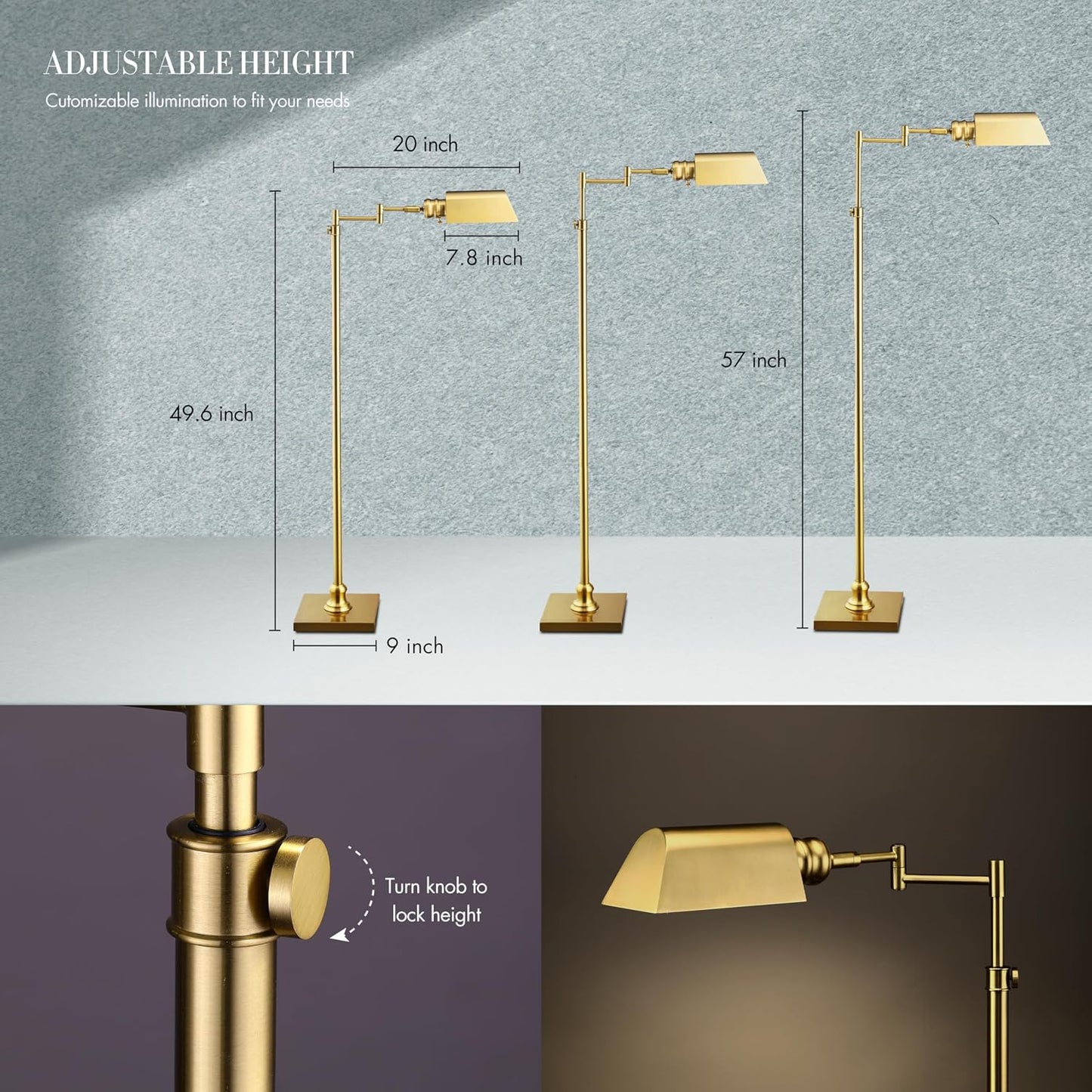 O’Bright Arcadia - Pharmacy Floor Lamp, Full Range Dimming, Swing Arm Task Lamp, E26 Socket, Bulb Replaceable