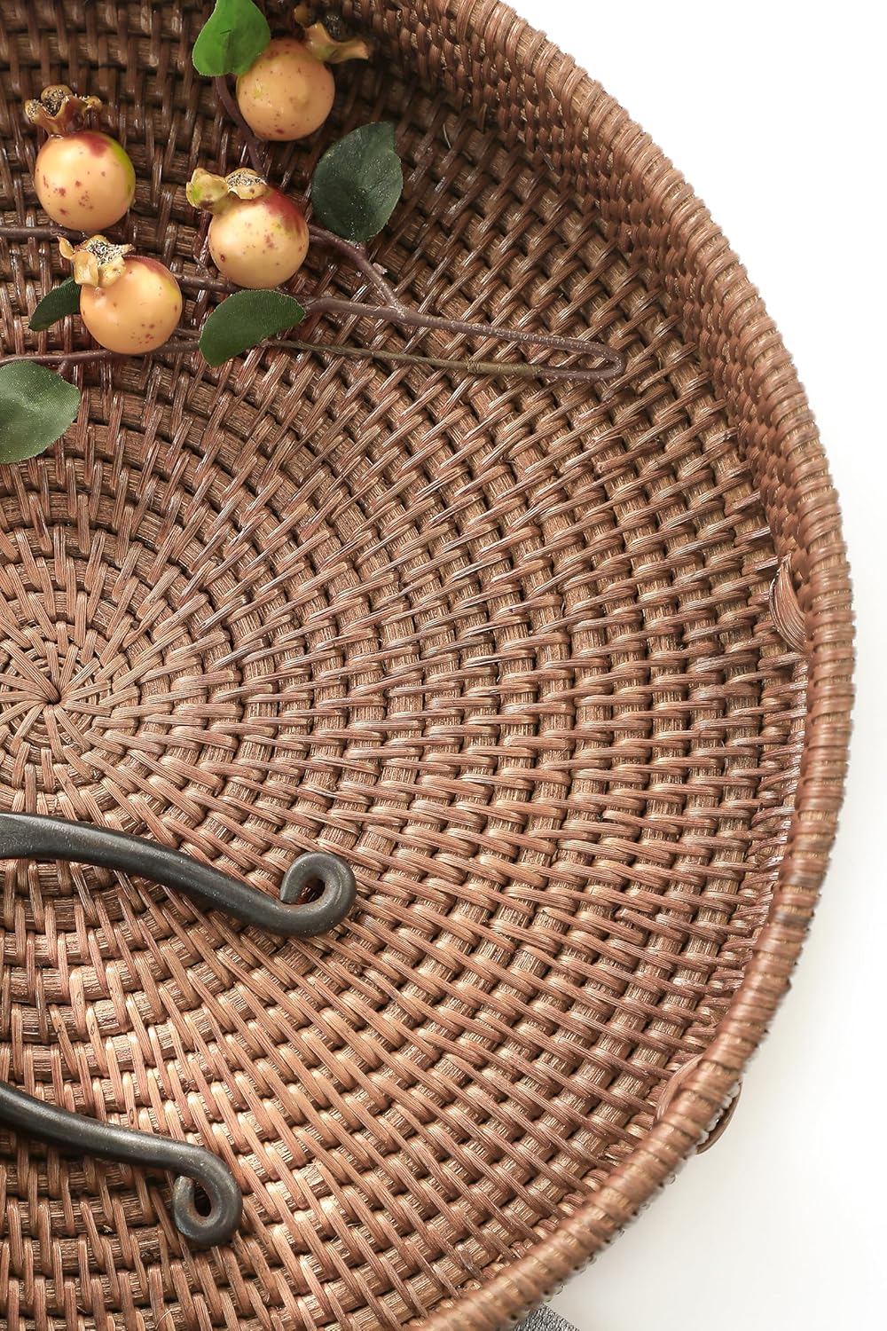 11.8" Hand-Woven Round Rattan Serving Tray Decorative Wicker Trays / 11.5 / Warm Brown
