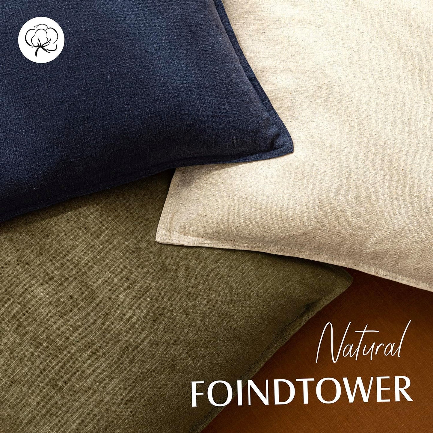 Decorative Linen Soild Throw Pillow Covers Soft Accent Cushion / 18 x 18 / Natural Beige / Set of 2