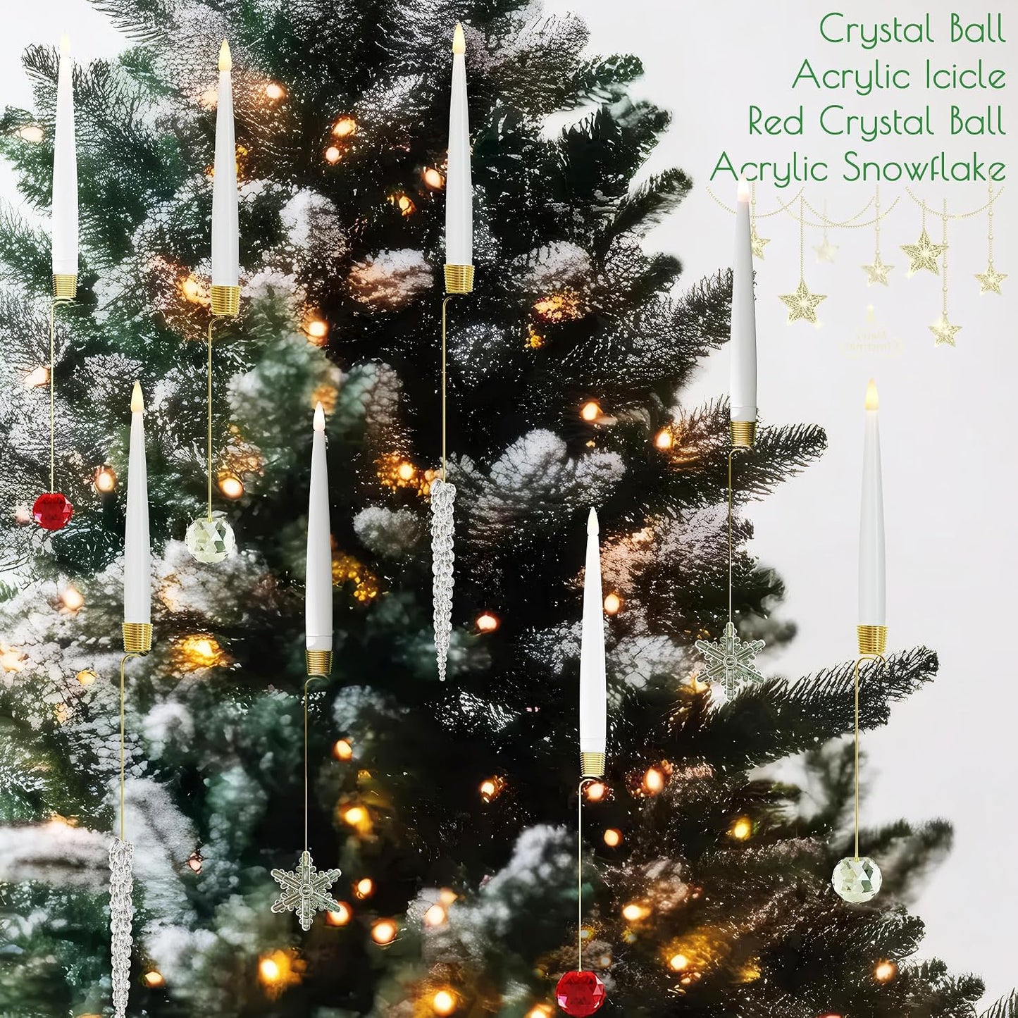 JOIONE Christmas Tree Candles, 12 Pack Crystal Icicles Tree Hanging Decor | Battery Operated, Remote Control, Crystal