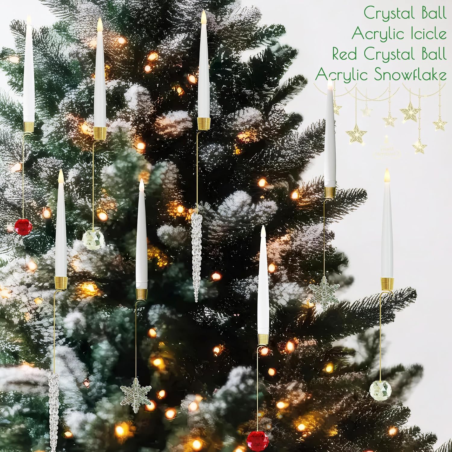 JOIONE Christmas Tree Candles, 12 Pack Crystal Ball Tree Hanging Decor | Battery Operated, Remote Control, Crystal Ball