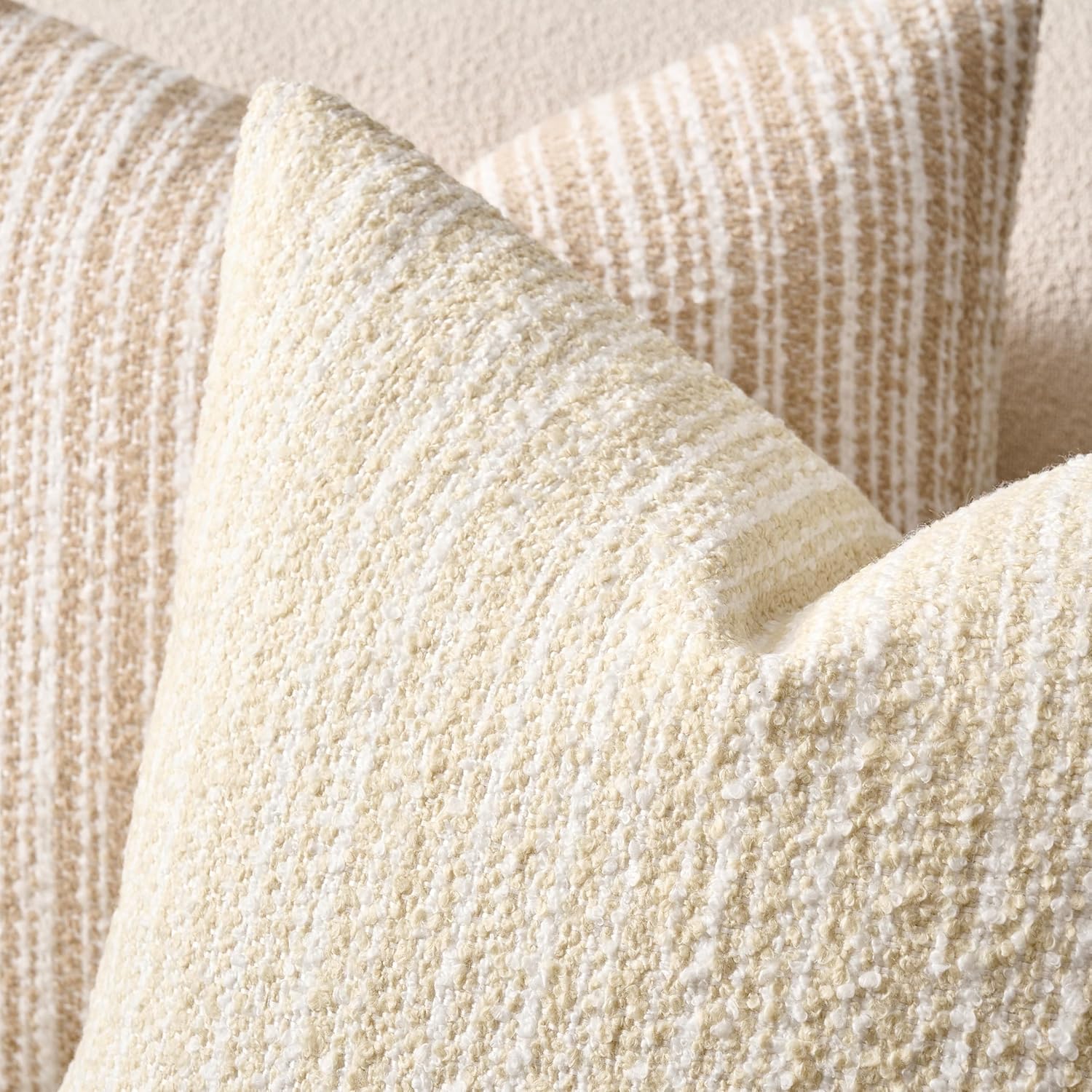 Soft Stripe Chenille Decorative Covers / 18 x 18 / Beige / Set of 2