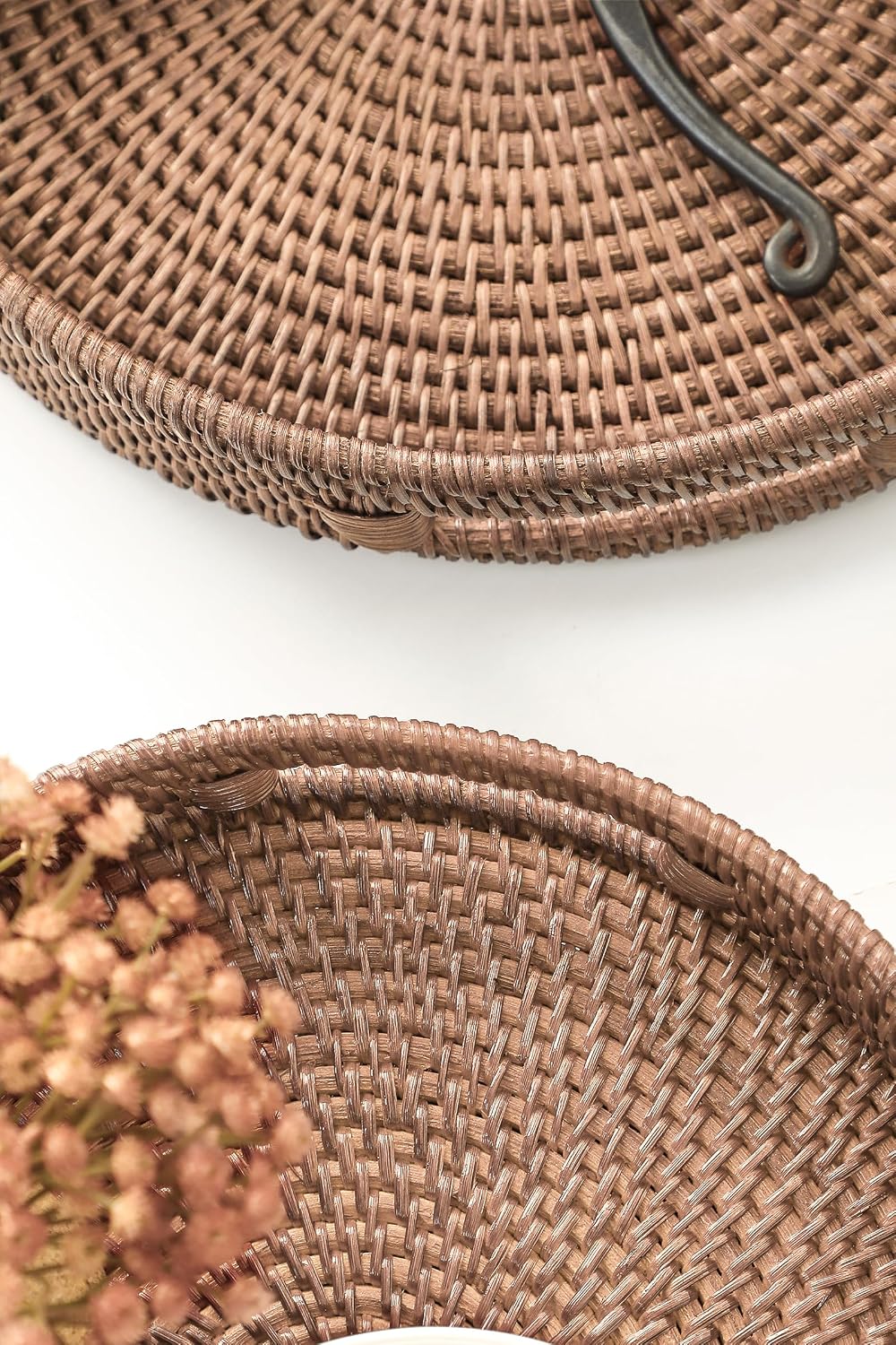 11.8" Hand-Woven Round Rattan Serving Tray Decorative Wicker Trays / 11.5 / Warm Brown