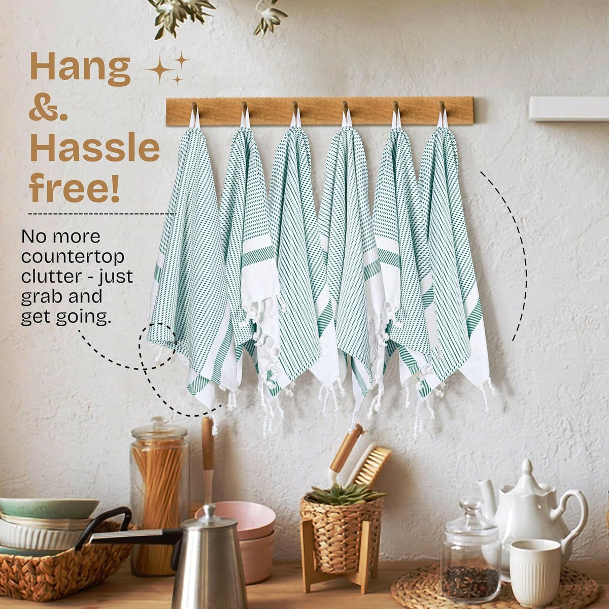 Turquiose Green Turkish Kitchen Towels 16"x26", 12 Pack, 100% Cotton, Ultra Absorbent, Soft, Fast Dry, Machine