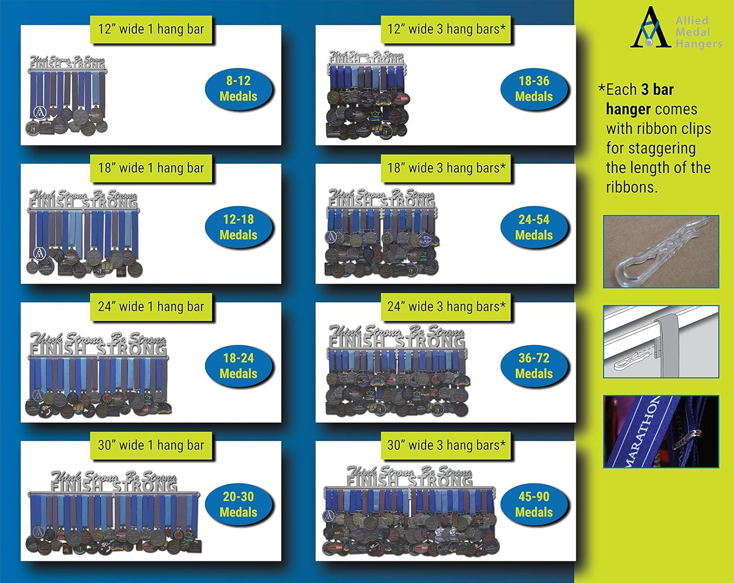 Allied Medal Hangers - Think Strong, Be Strong, Finish Strong - Multiple Variations Offered - Medal Award Holder