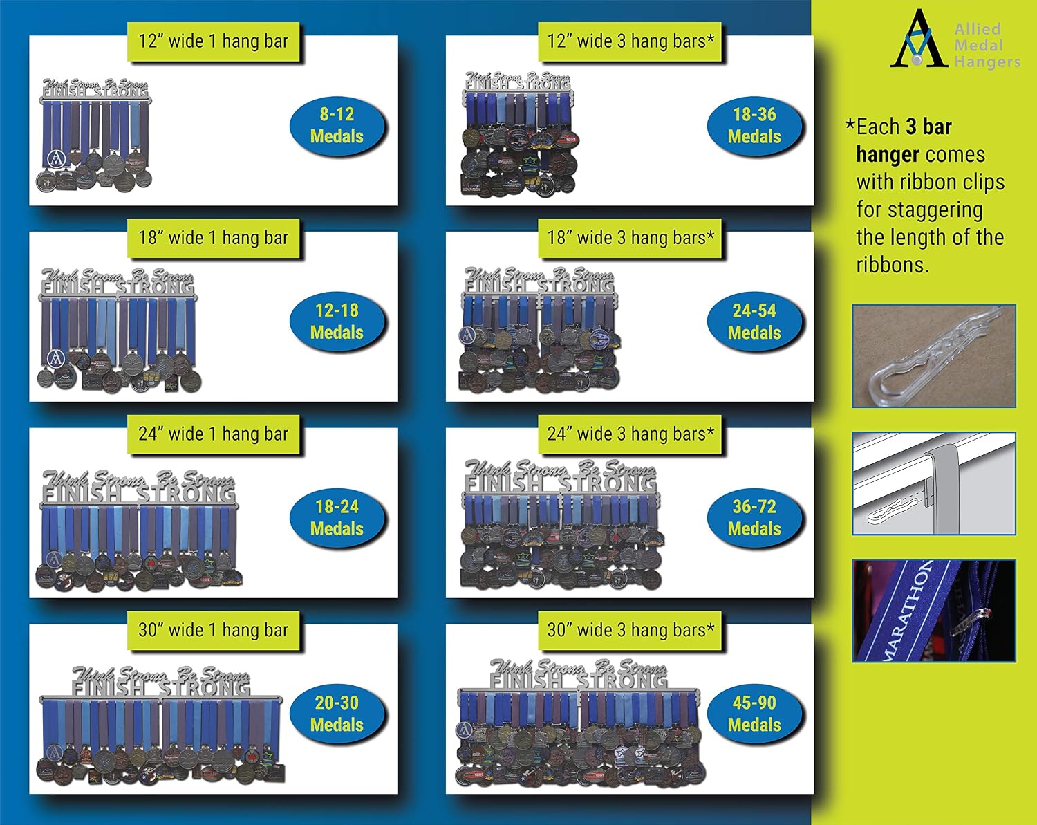 Allied Medal Hangers - Think Strong, Be Strong, Finish Strong - Multiple Variations Offered - Medal Award Holder