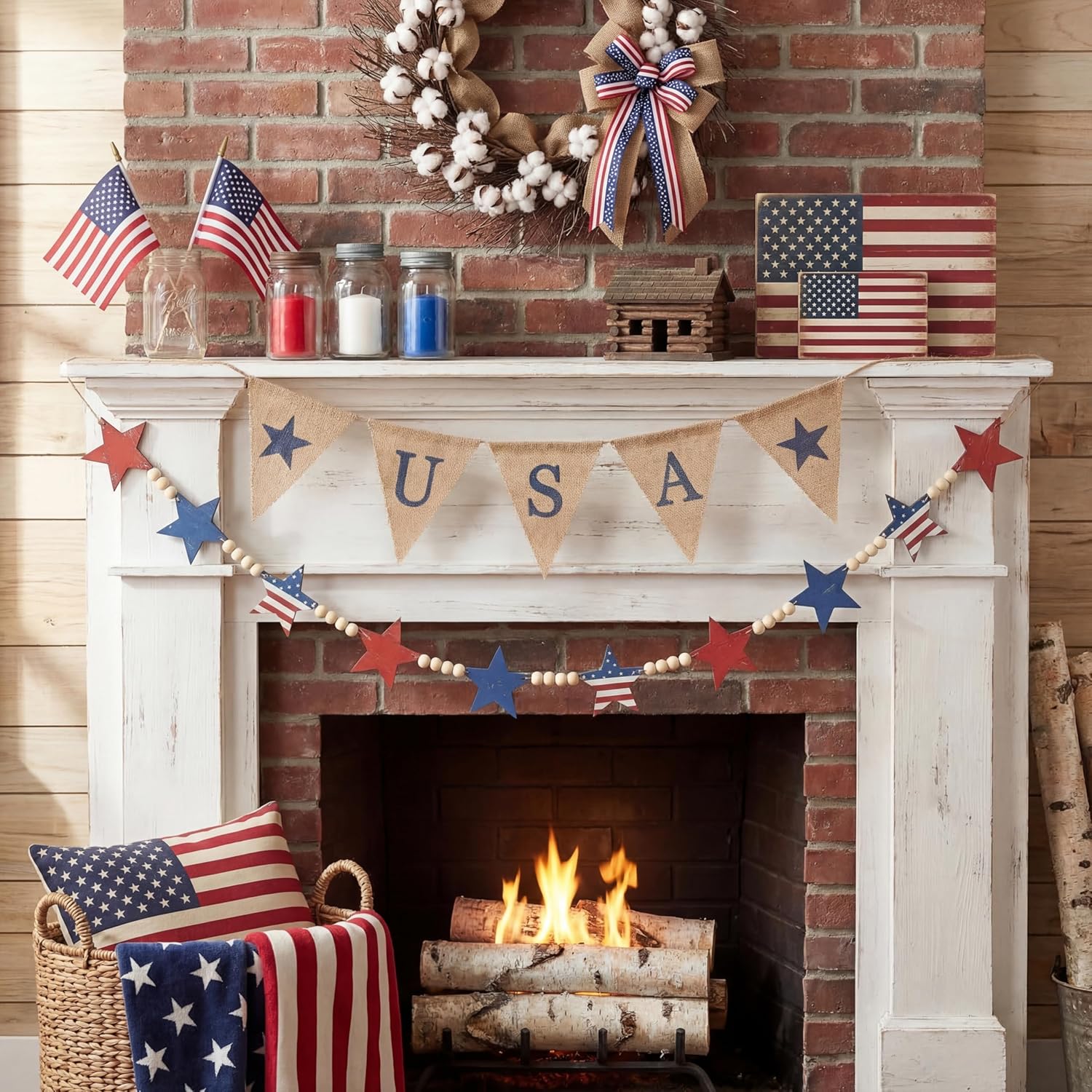 4th of July Patriotic Wooden Beads Garland / USA Star / 5.1 Inch