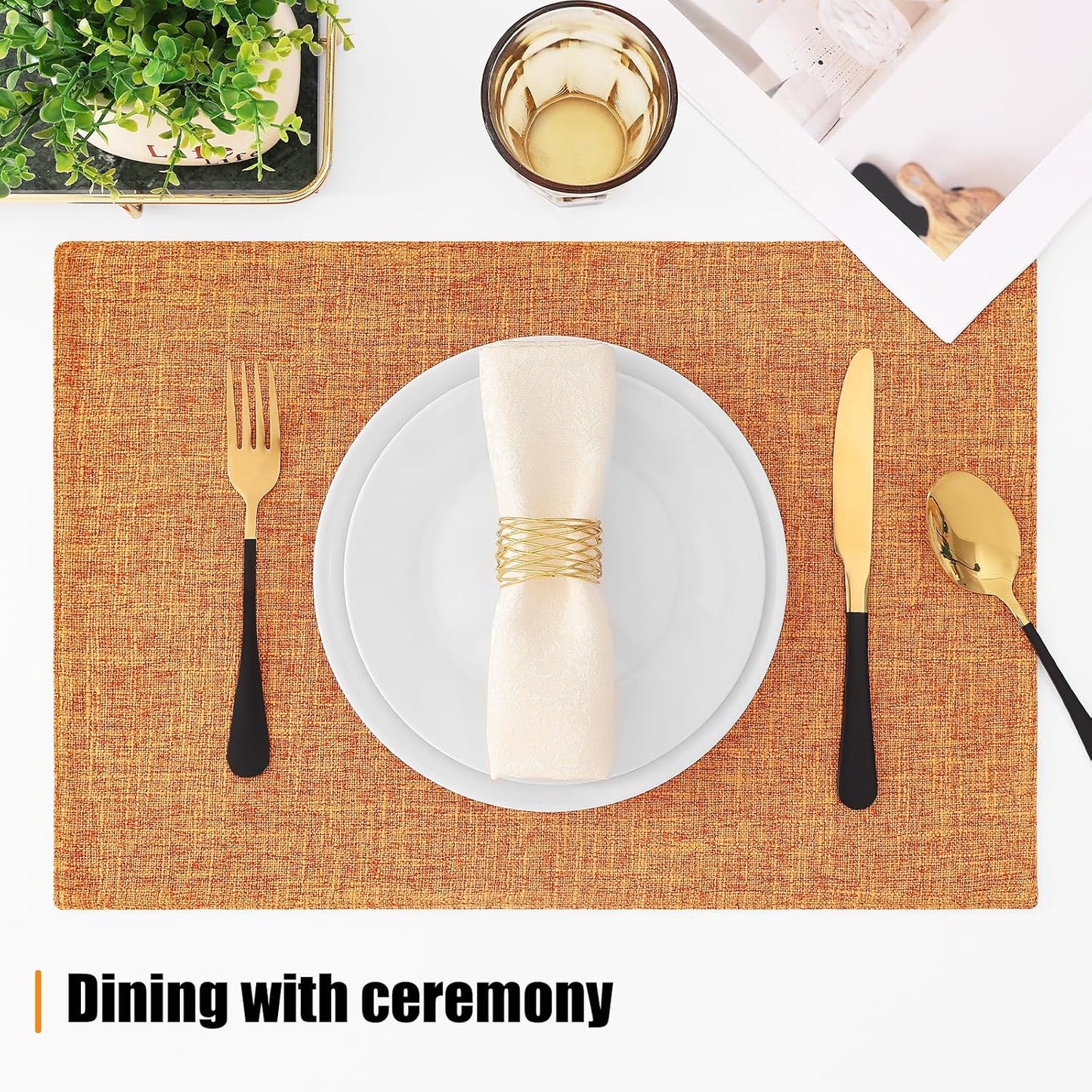 Homaxy Cloths Placemats for Dining Table Set of 6, 13" x 19", Orange | Heat Resistant, Washable, Cotton Linen Blend