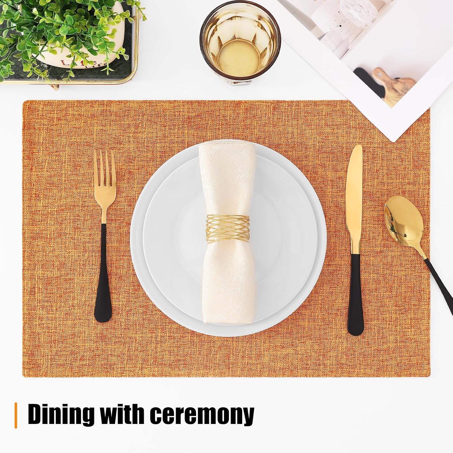 Homaxy Cloths Placemats for Dining Table Set of 6, 13" x 19", Orange | Heat Resistant, Washable, Cotton Linen Blend