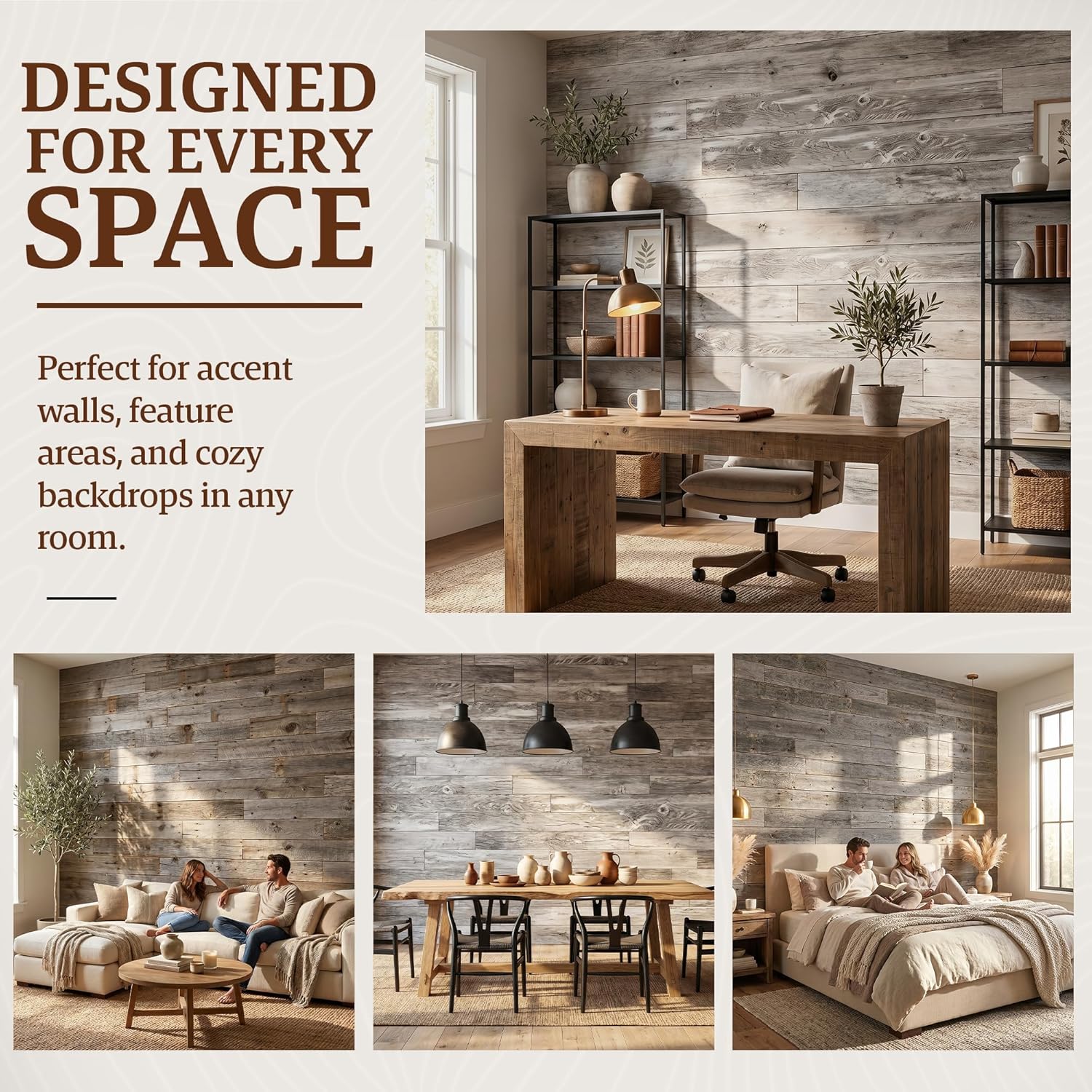 Easy Nail-Up Shiplap Panels for Rustic Wood Wall Paneling Weathered / Natural