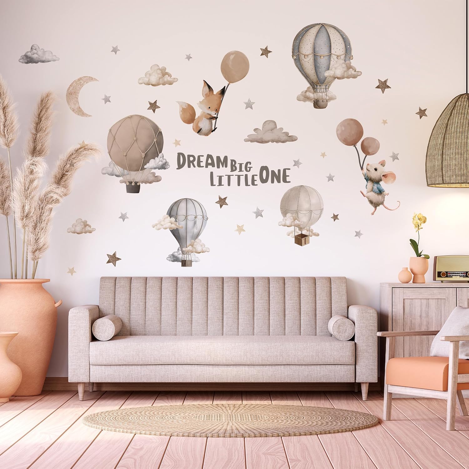 Dreamy Hot Air Balloon and Star Wall Decals / Dream Big Little One