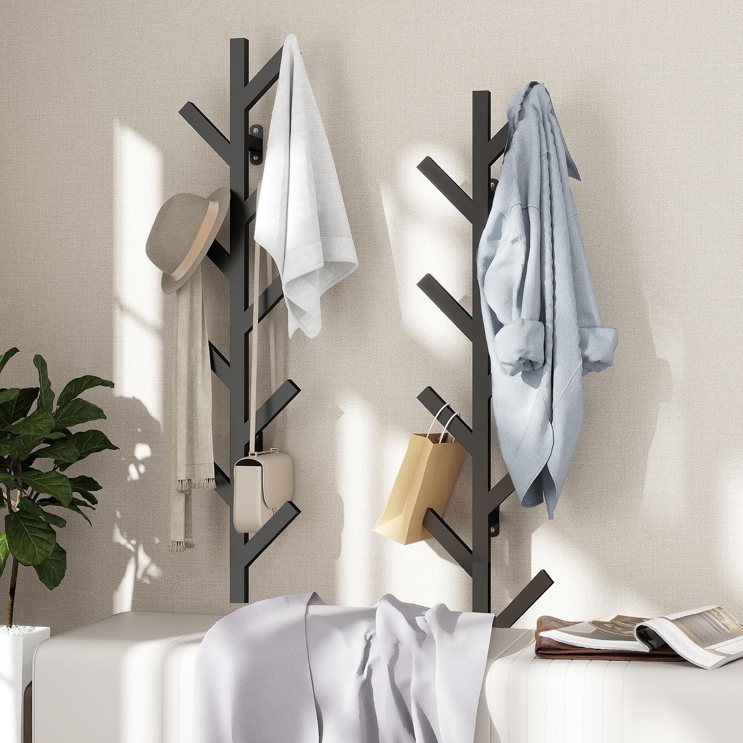 Vlush Wall Mounted Metal Coat Rack with 9 Hooks Modern Minimalist & Upright Coat Rack for Hanging Clothes, Hats