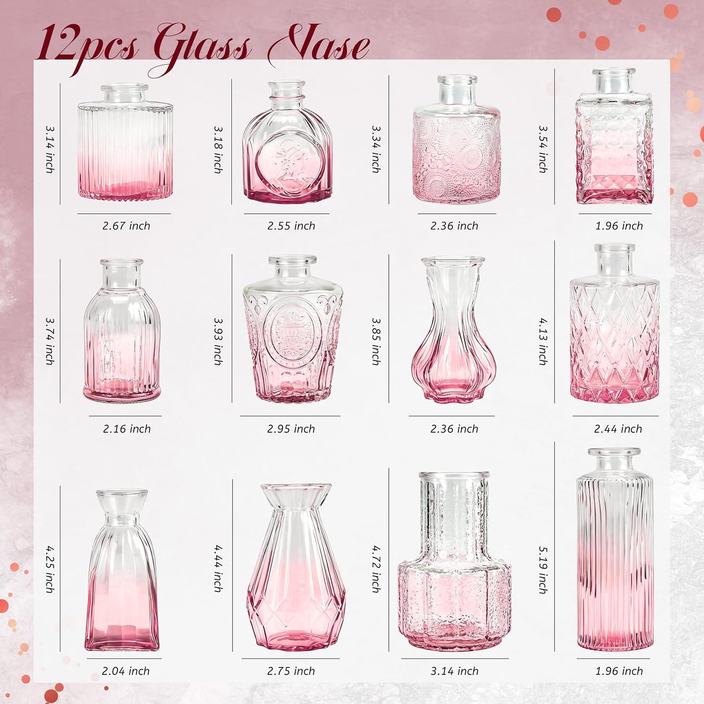 Vases / Small Bud Vases for Flowers / Pink / Set of 12