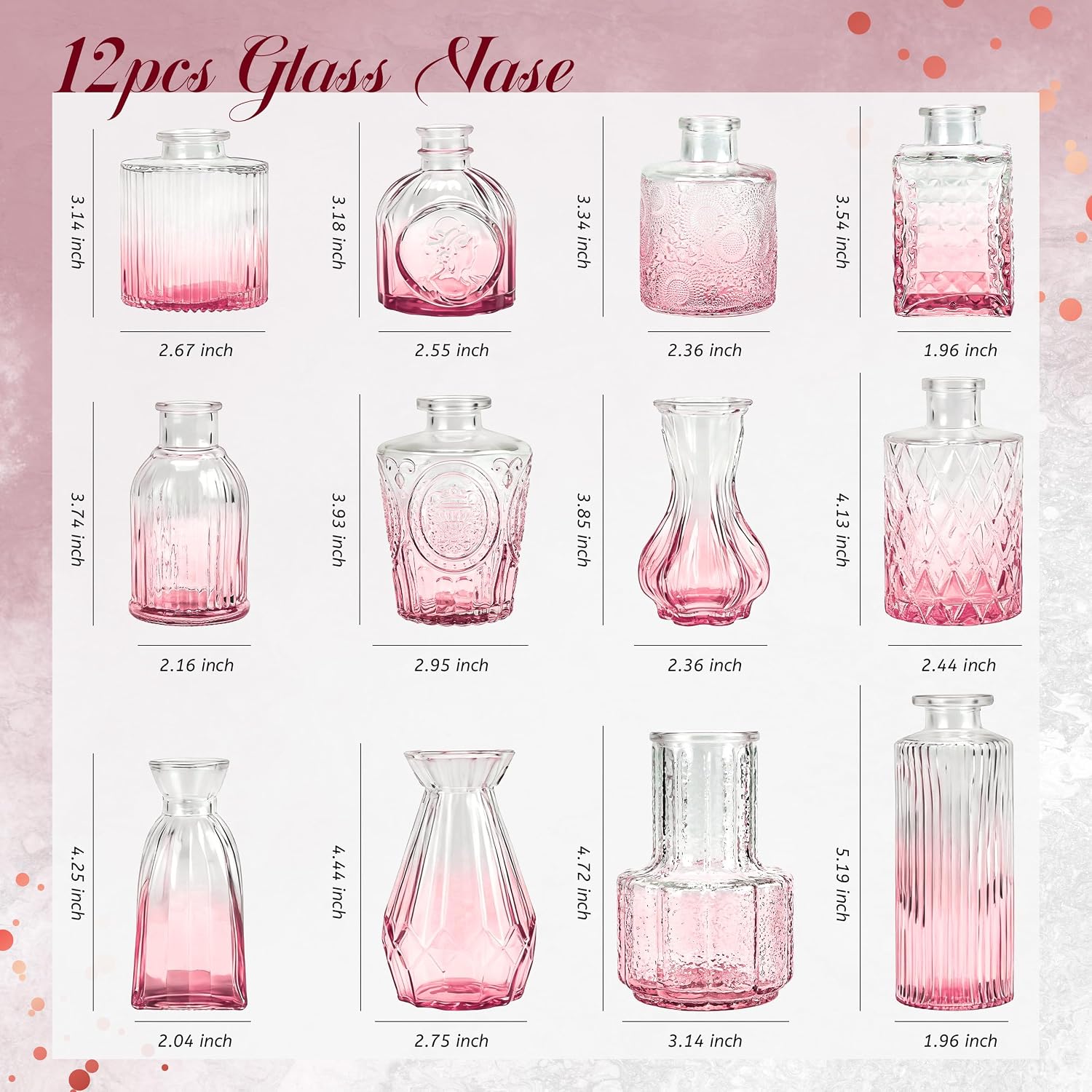 Vases / Small Bud Vases for Flowers / Pink / Set of 12