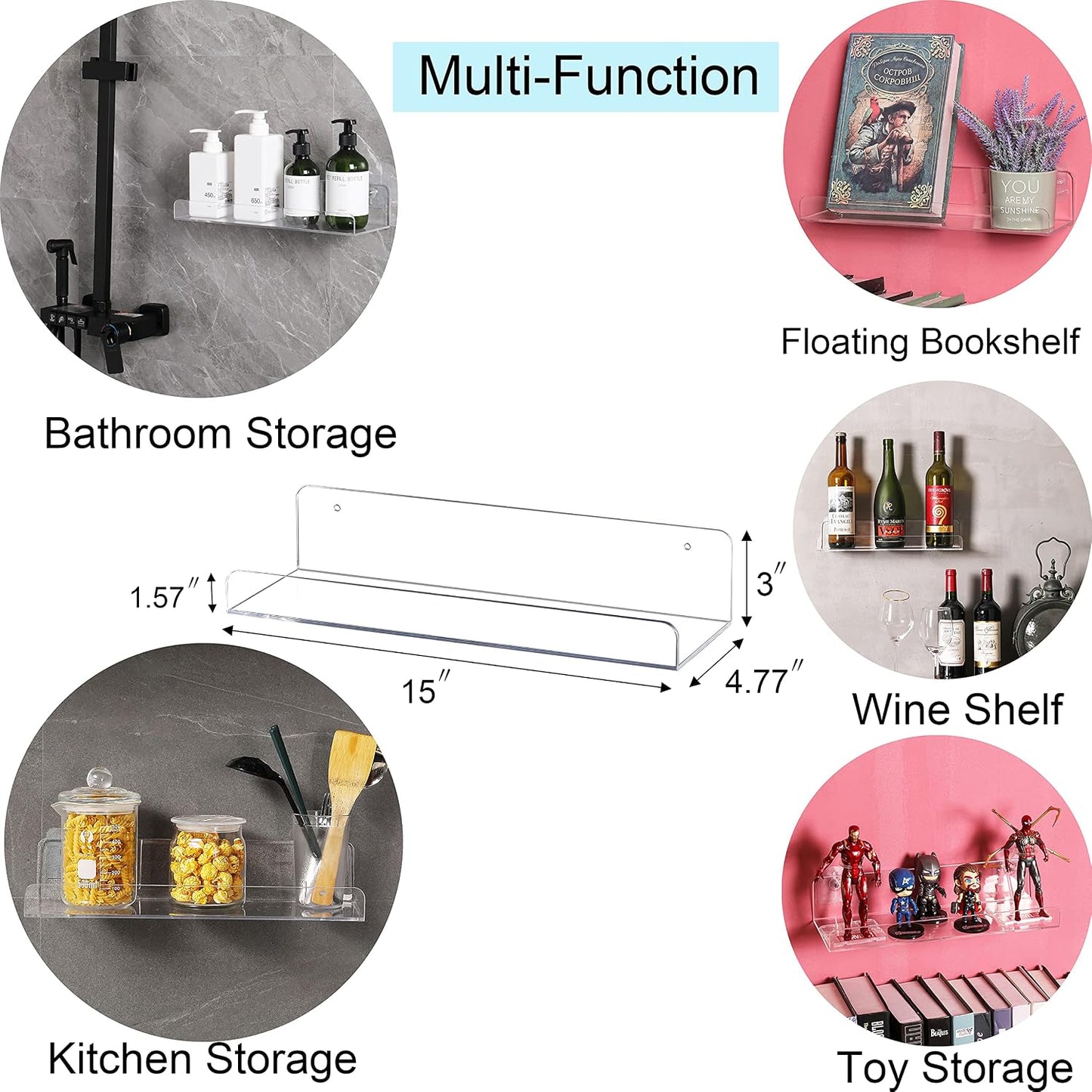 Sooyee 8 Pack Clear Acrylic Shelf, Invisible Floating Wall Ledge Bookshelf, Kids Book Display Shelves Wall