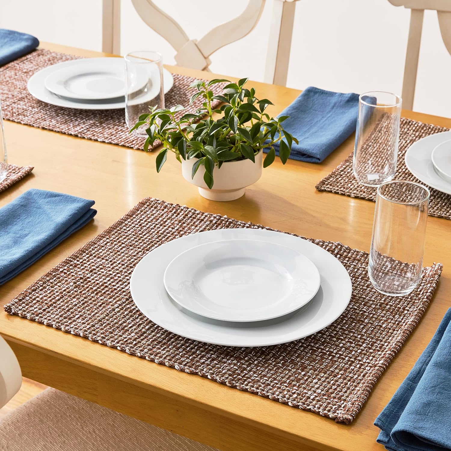 Sweet Home Collection 100% Cotton Placemats for Dining Room Rectangle Two Tone Woven Fabric 13" x 19" Soft Durable
