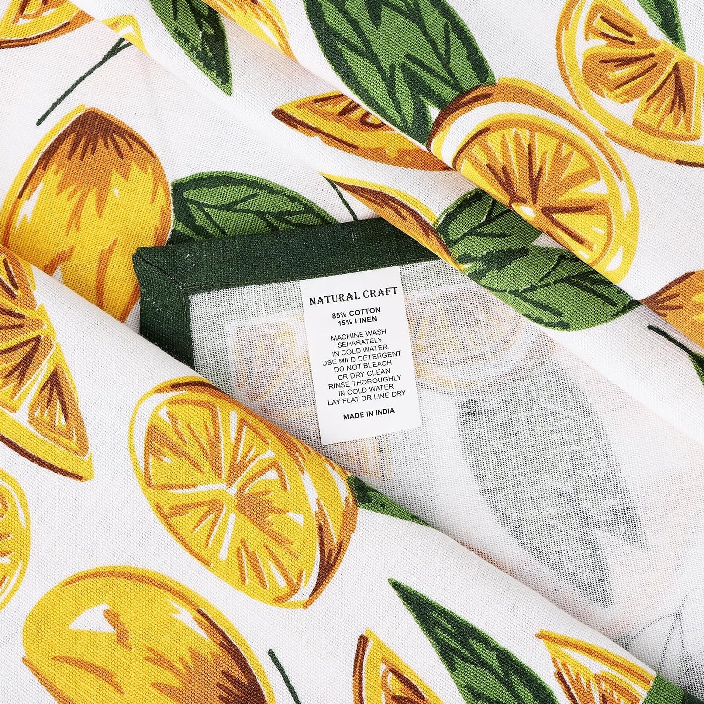 NATURALCRAFT Cloth Napkins Set of 12 Cotton Linen20x20 inch Cut Lemon Print | Washable Reusable Fabric Soft Durable