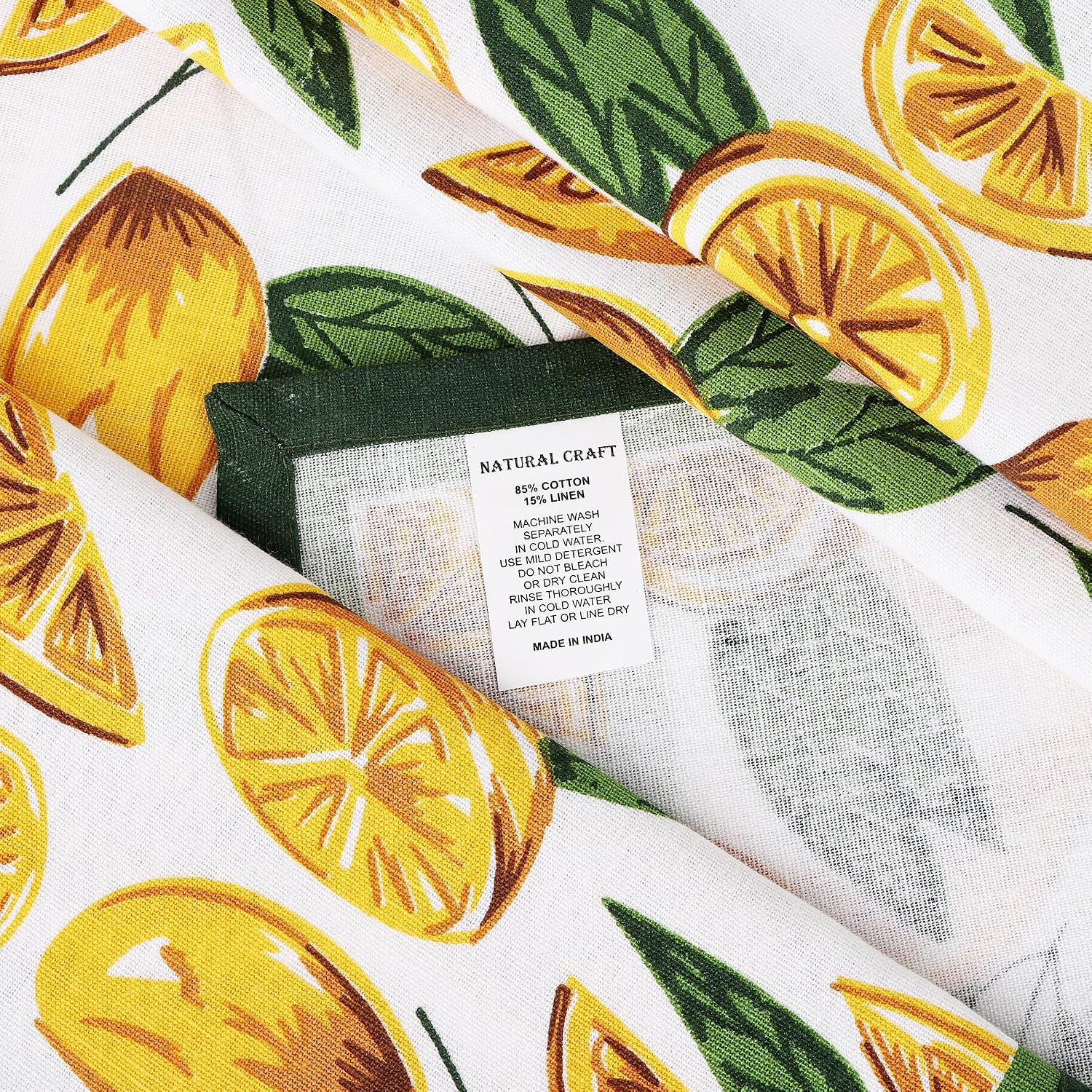 NATURALCRAFT Cloth Napkins Set of 12 Cotton Linen20x20 inch Cut Lemon Print | Washable Reusable Fabric Soft Durable