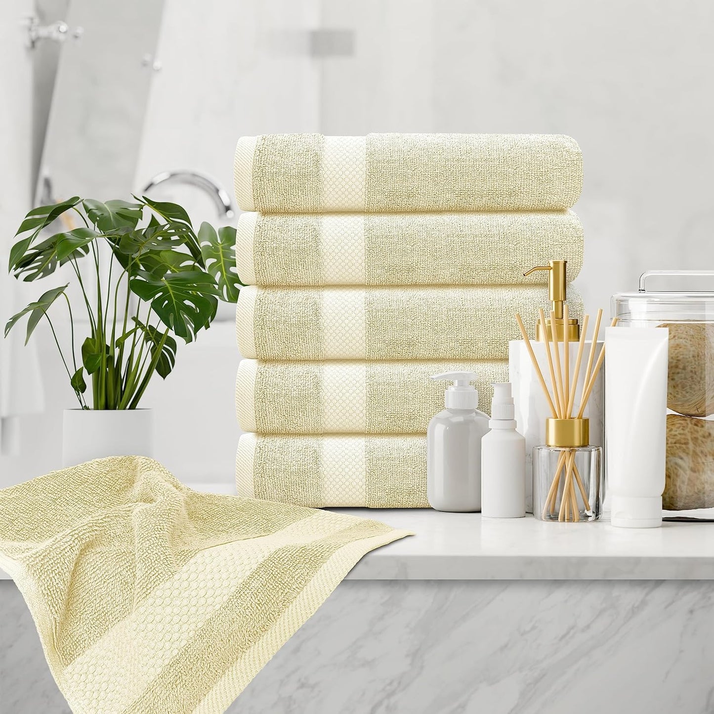 White Classic Luxury Beige Hand Towels - Soft 100% Turkish Cotton | Highly Absorbent Hotel spa Bathroom Towel
