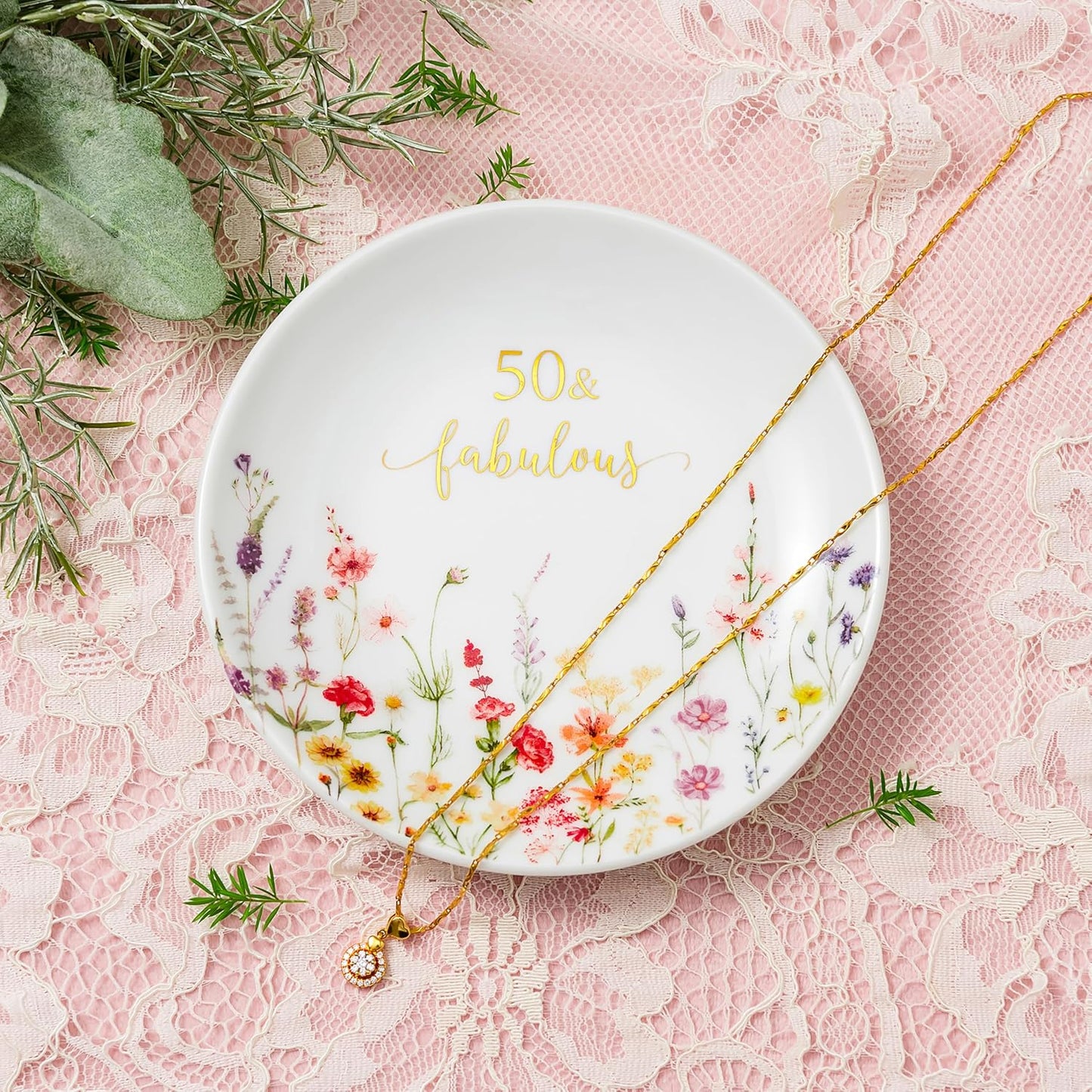 50 Fabulous Jewelry Ring Dish for Women 50th Birthday Gifts Idea for 50 Year / Birthday 50 Fabulous