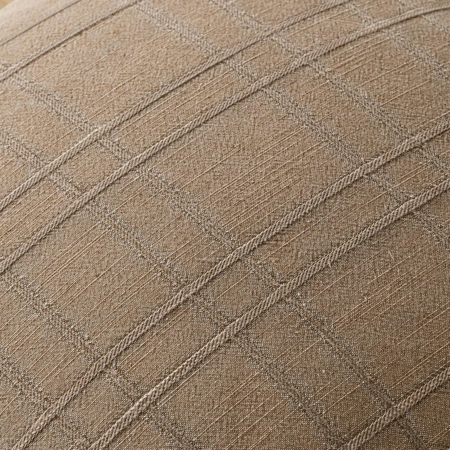 Decorative Linen Check Throw Pillow Covers Neutral Farmhouse / 18 x 18 / Light Brown / Set of 2