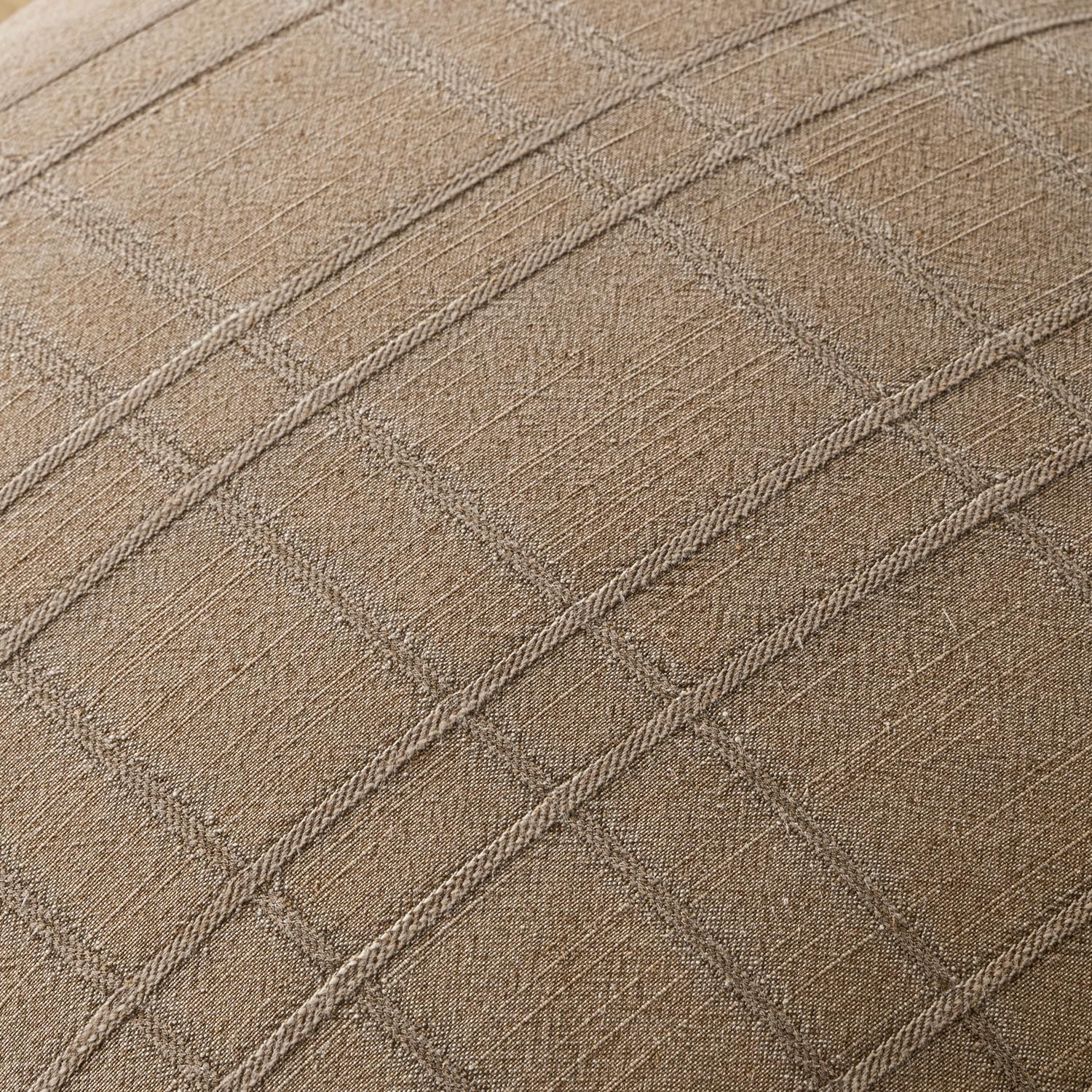 Decorative Linen Check Throw Pillow Covers Neutral Farmhouse / 18 x 18 / Light Brown / Set of 2