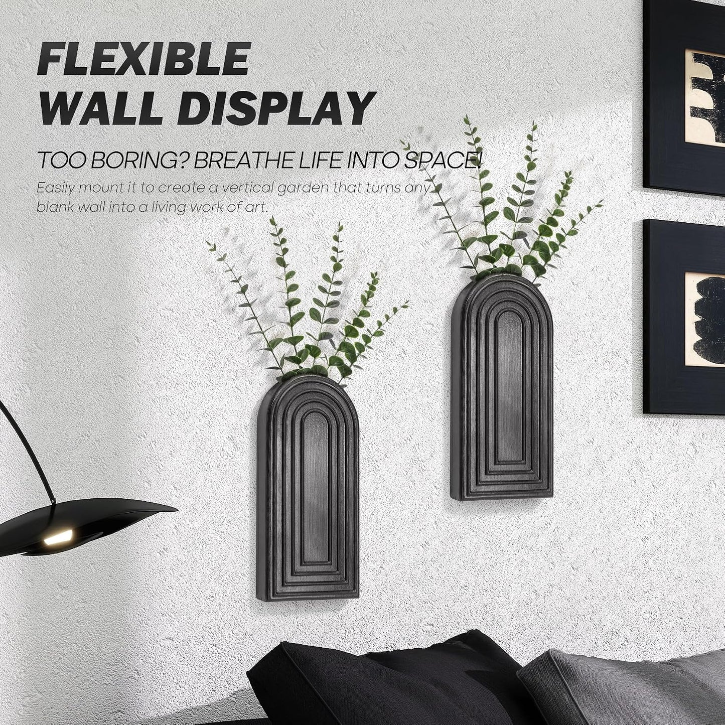 Pine Wood Wall Vases / Black / Set of 2