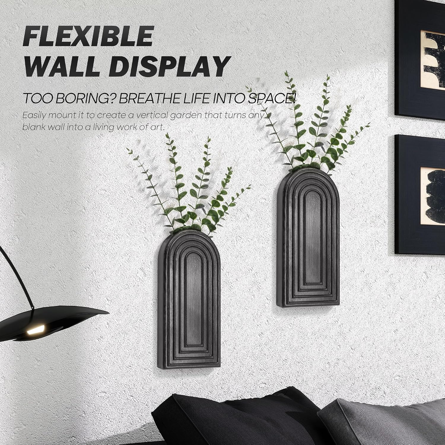 Pine Wood Wall Vases / Black / Set of 2