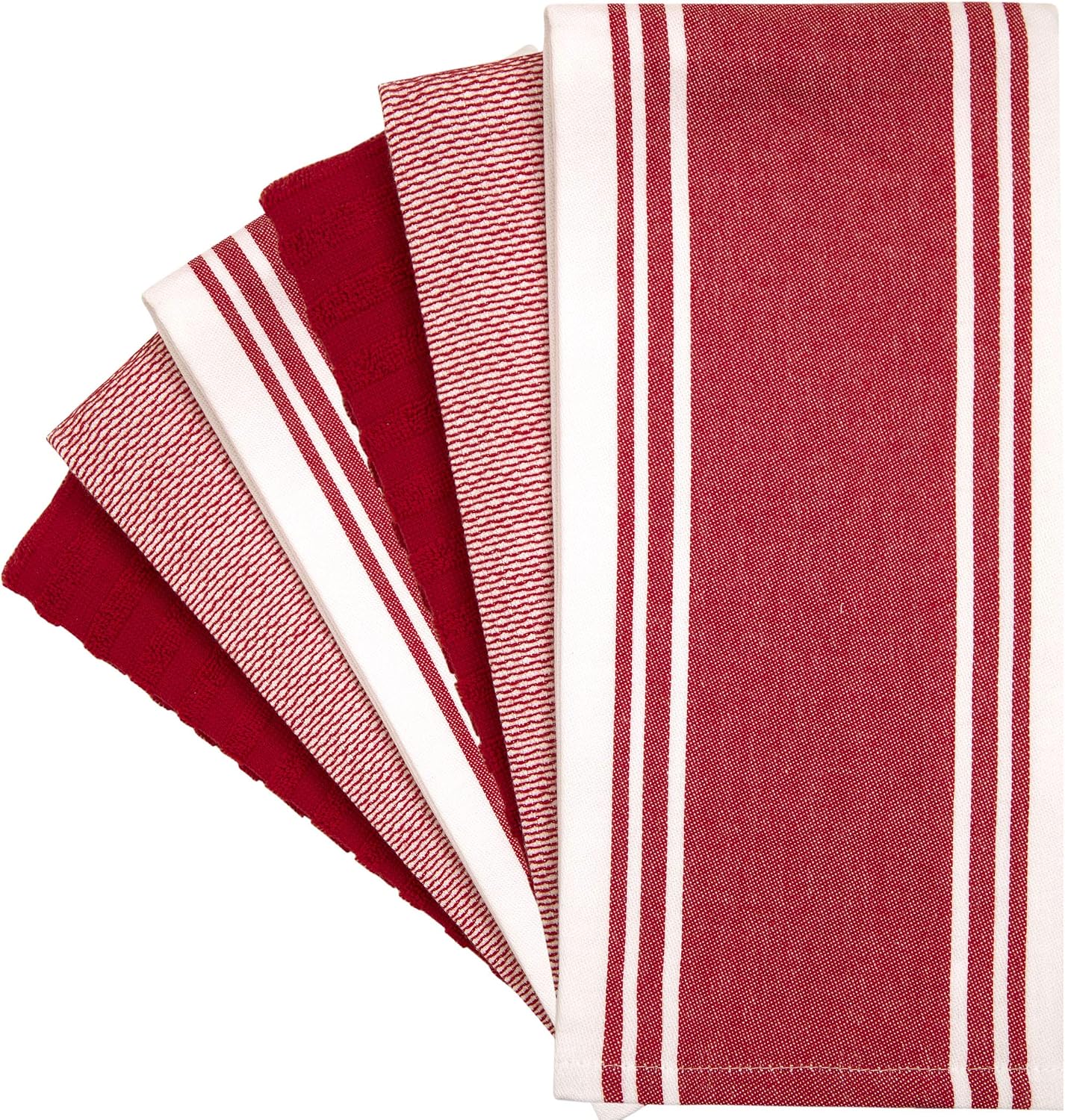 Premium Kitchen Towels 6 Pack 100% Cotton 20"x28" Dish Towels - Red Wide | Large Flat & Terry Kitchen Linen Set with
