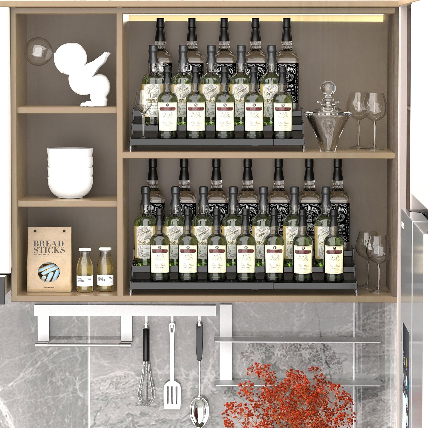 Jojocross Metal Spice Rack Organizer for Cabinet, 3 Tier Expandable Spice Storage Shelf, Great for Kitchen Cabinets
