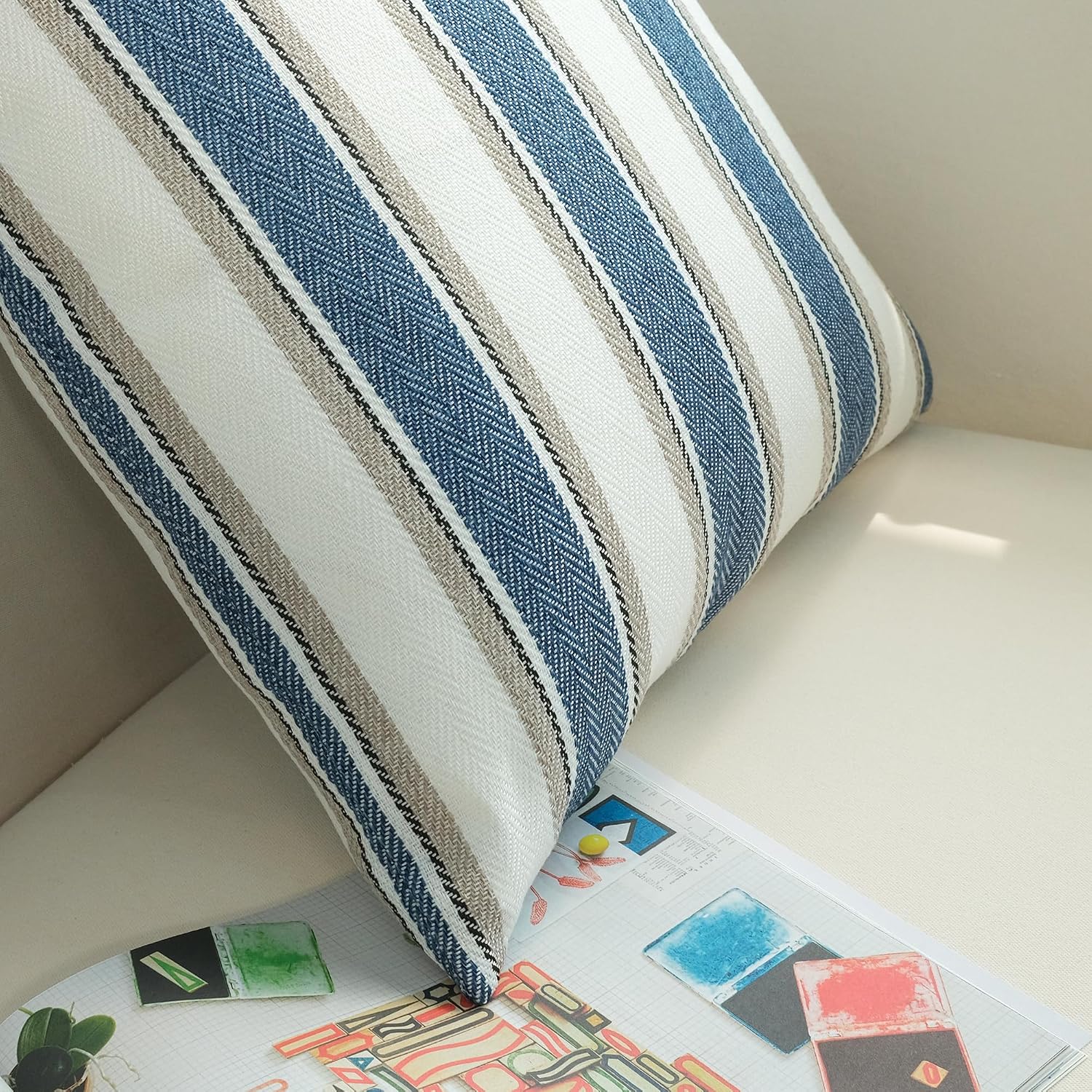 Stripe Throw Pillow Covers Farmhouse Pillowcases / Blue / 18 x 18 / Set of 2