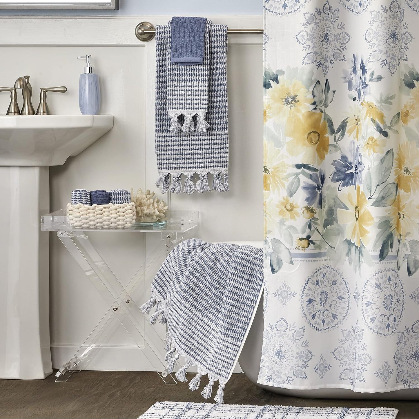 SKL Home Longborough Hand Towel Set-2pc, 100% Turkish Cotton, Denim Blue | 640 GSM weight. Spa-level quality. Soft &