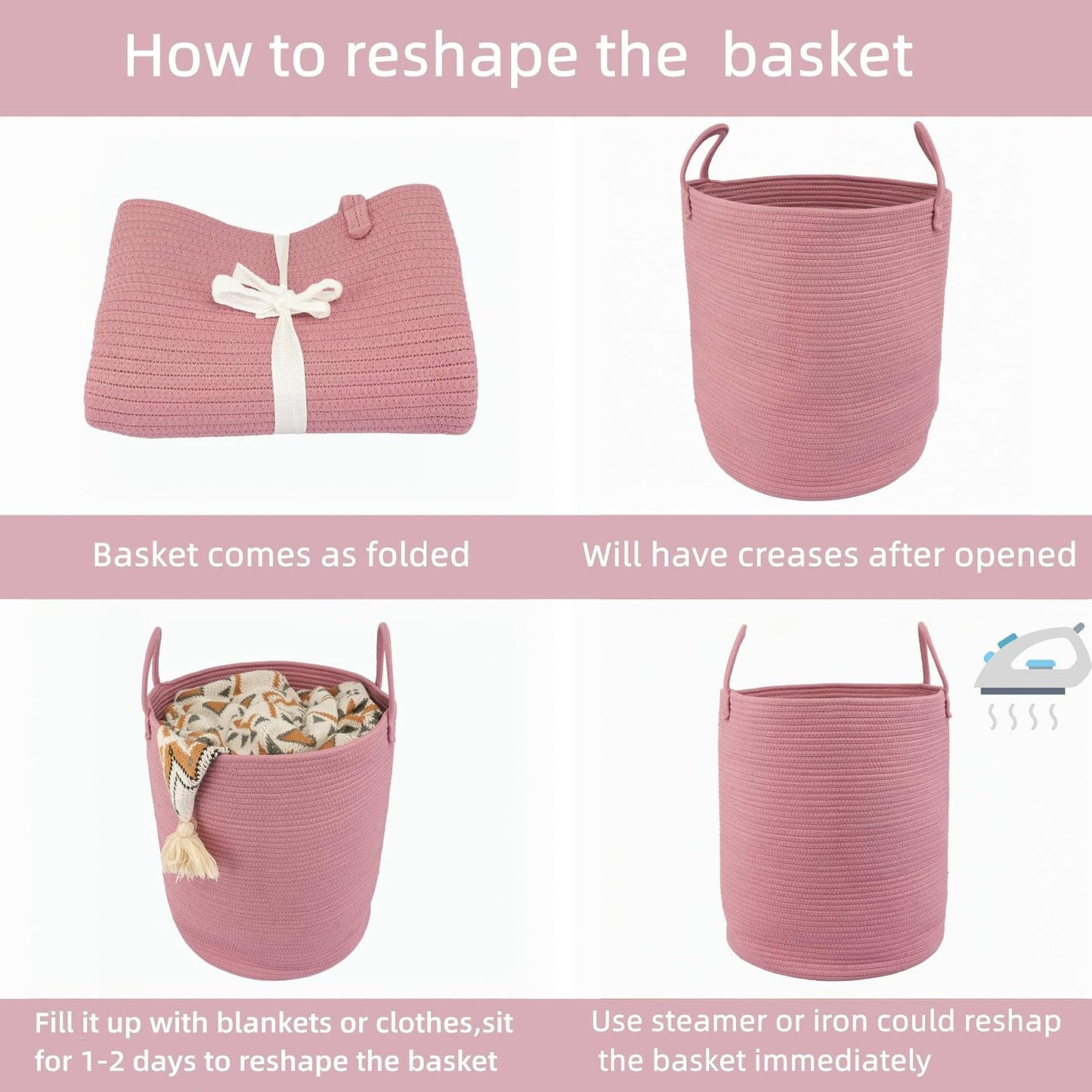 Cotton Rope Laundry Basket Hamper for Clothes Woven Storage Basket / Grape Purple / Regular