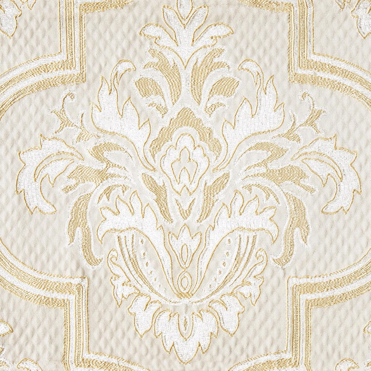 Loom and Mill Elegant Damask Jacquard Table Runner 13x108 inch, Beige Gold | Floral Design Double Layer Dining Table