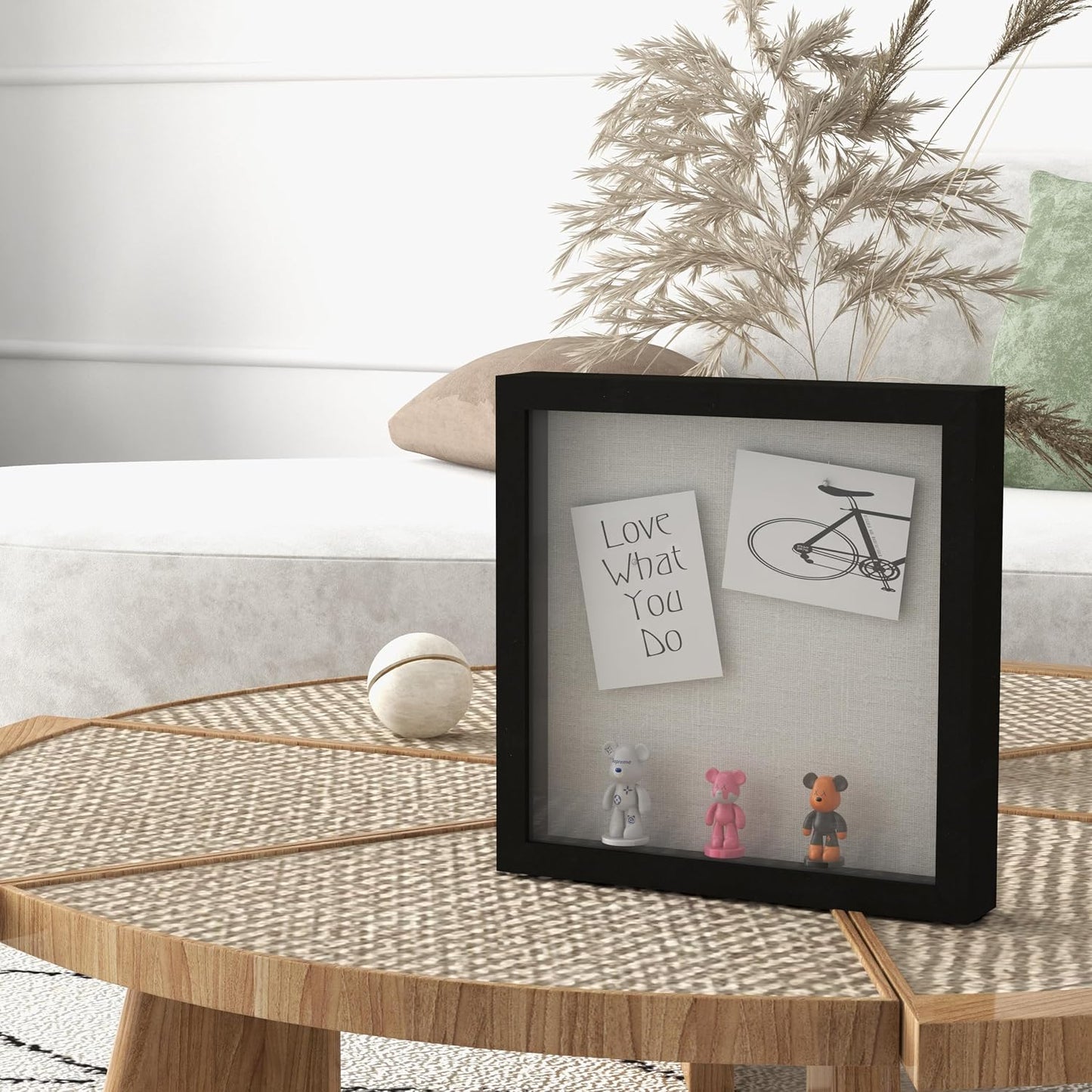Elegant Deep Wood Shadow Box Frames - Set of 3 Black 10x10 Inch Display Cases with Real Glass and Linen Backboard