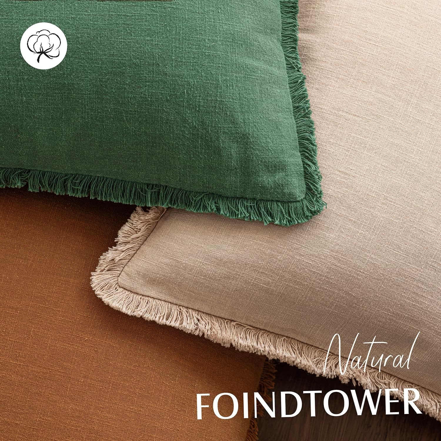 Decorative Linen Fringe Lumbar Throw Pillow Covers Boho Farmhouse Cushion / 20 x 12 / Abundant Green