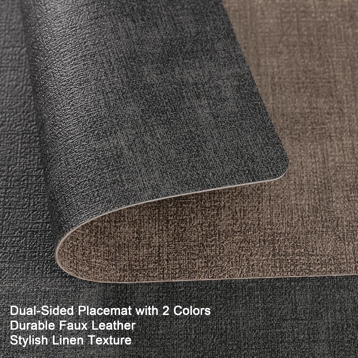 Myir JUN Faux Leather Placemats Set of 6, Dual Sided Waterproof Place Mats | Heat Resistant Wipeable Vinyl Table Mat