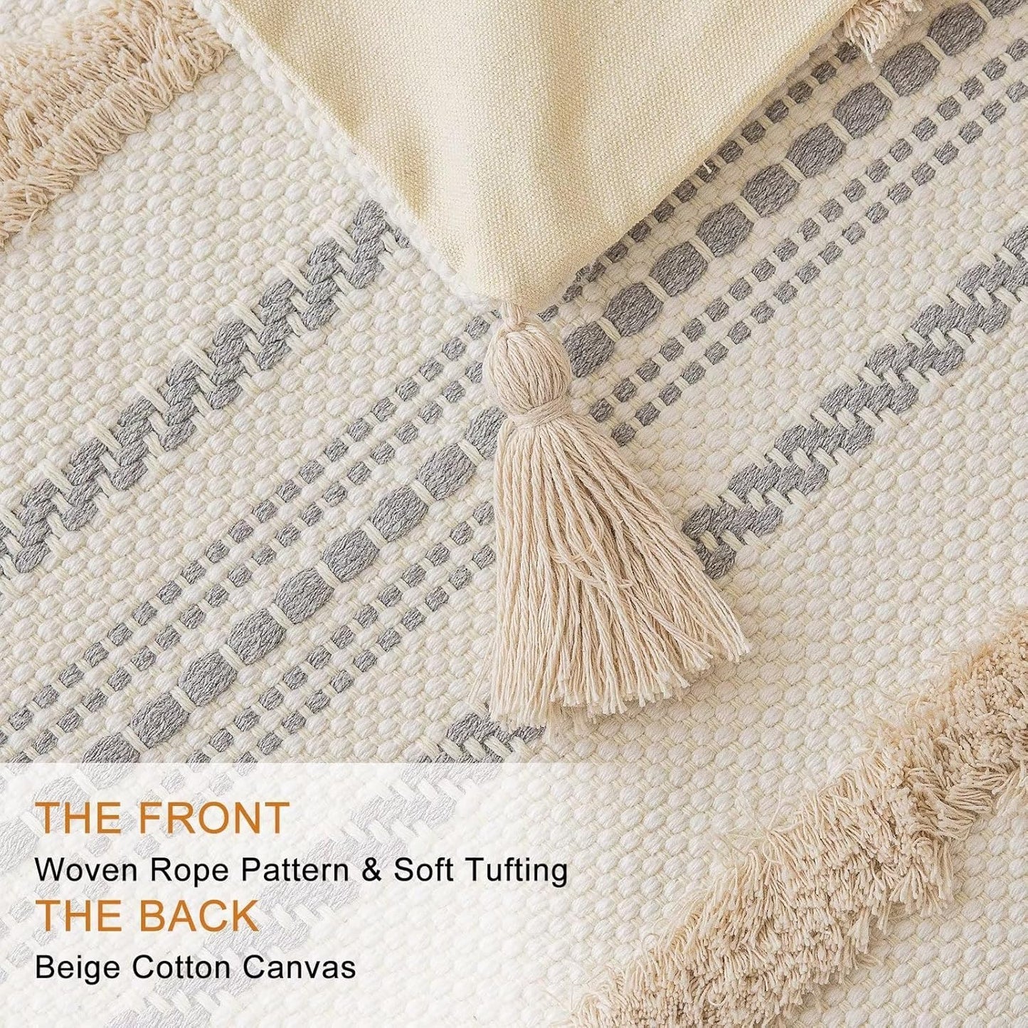 Boho Throw Pillow Covers Woven Tufted Farmhouse Pillows Cover / Khaki / 18 x 18 / Set of 2