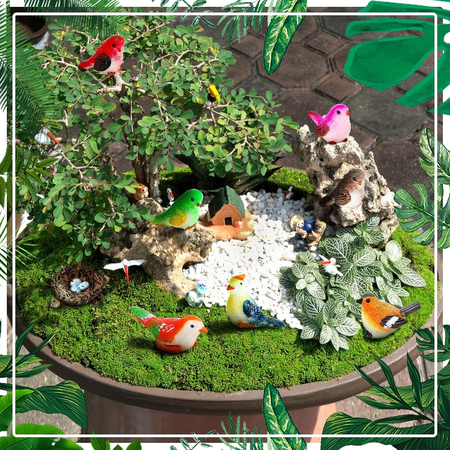 Miniature Bird Figurines Animal Figurines Tiny Mini Resin Birds Statues Animal Garden / Set of 25