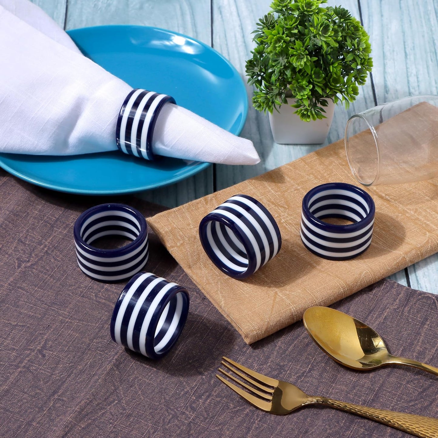 Navy Blue Epoxy Resin Napkin Rings Set of 12 | Premium epoxy resin, 2x2x1 in each, navy blue & white, weddings, holiday