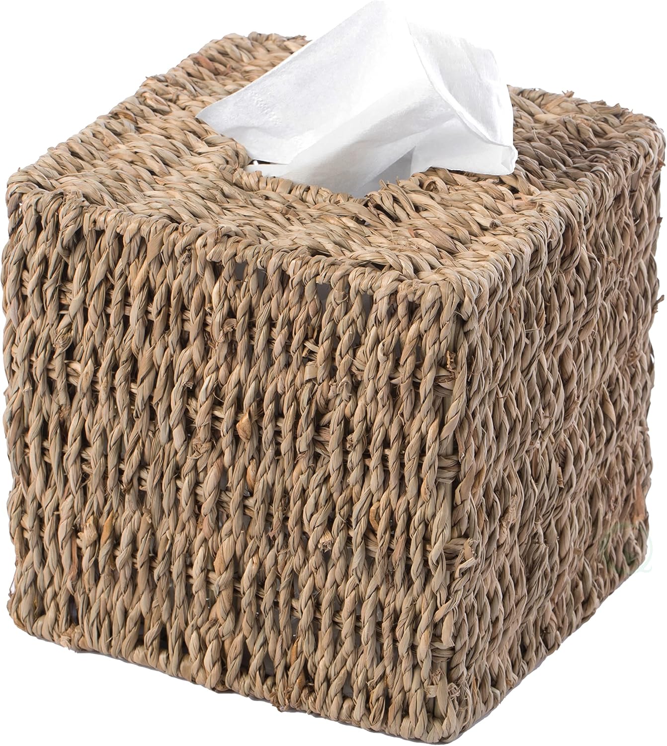 Woven Seagrass Wicker Square Tissue Box Cover Holder / Natural