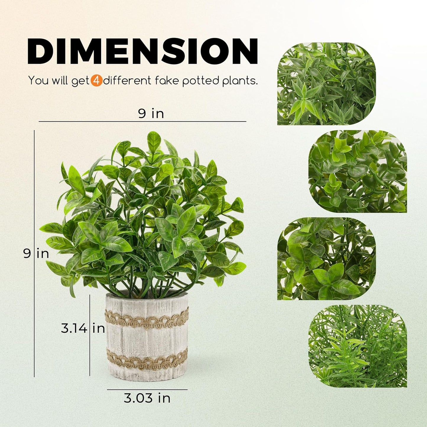 Small Fake Plants Indoor Mini Artificial Plants / Green / Set of 4