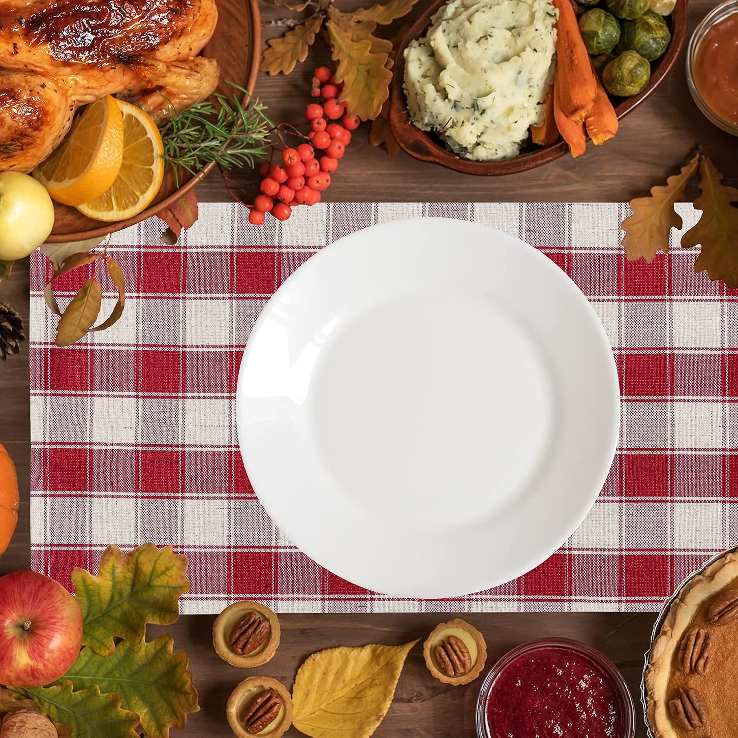 Home Brilliant Red Placemats Set of 6 Farmhouse Buffalo Plaid Table Mats Heat Resistant Dining Dinner Place Mats for