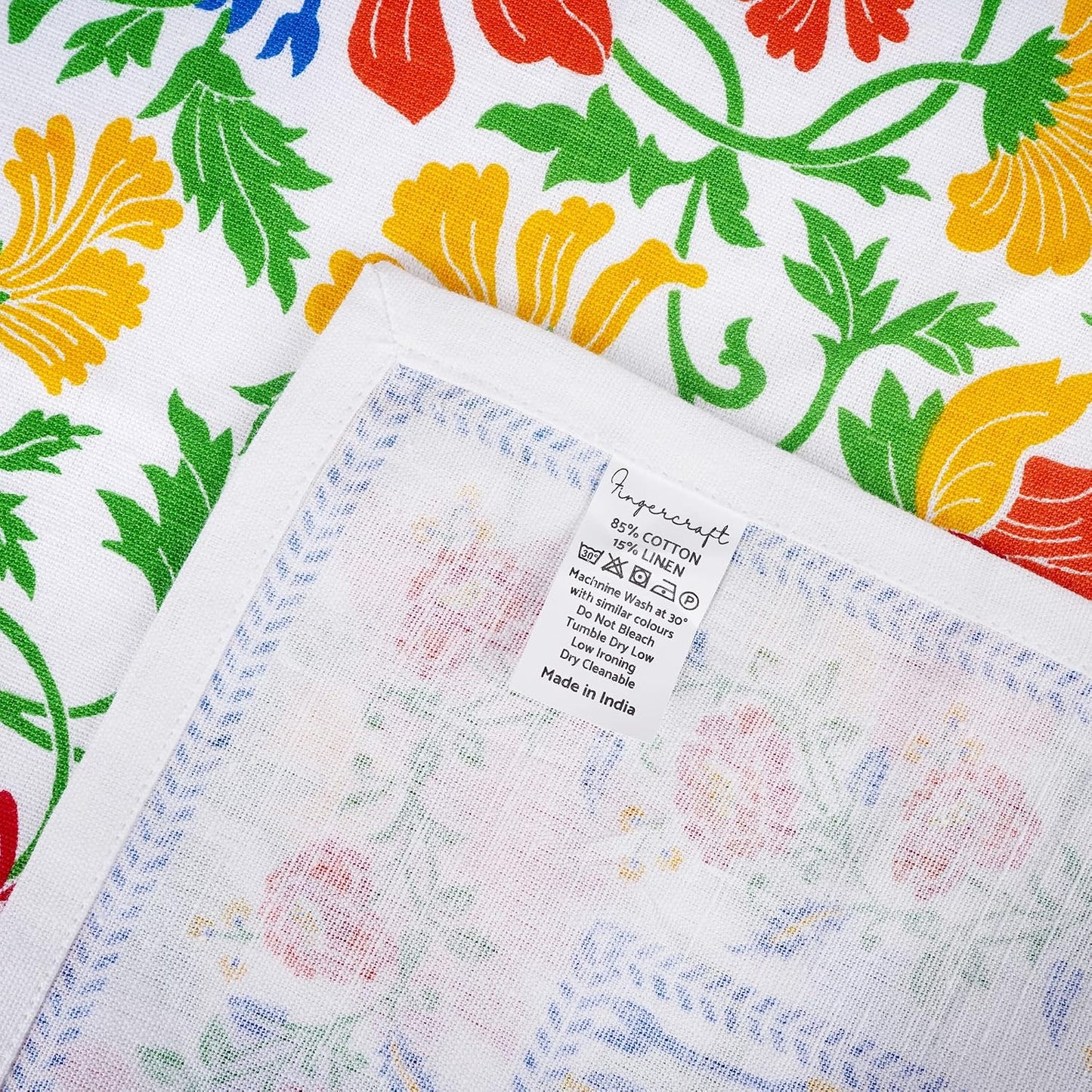 FINGERCRAFT Cloth Napkins Set of 12 Cotton Linen, 20x20 in, Persian Flora | Mitered corner, washable, soft, absorbent